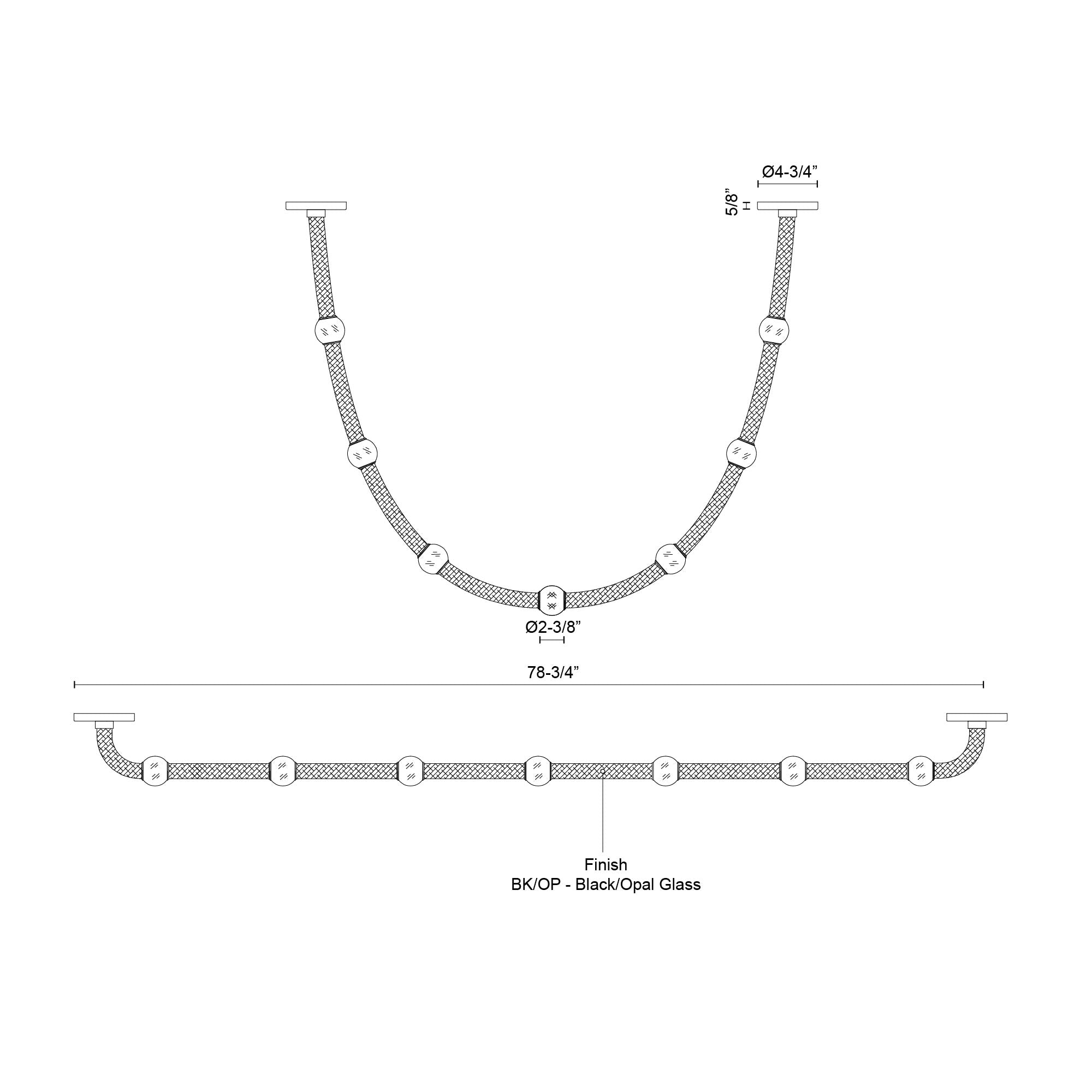 Corda 7-ft Black/Opal Glass LED Pendant