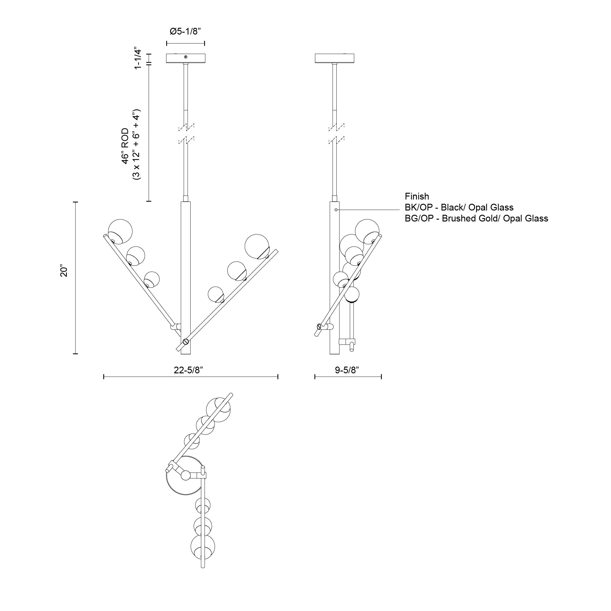 Juniper 2 Head Brushed Gold/Opal Glass LED Pendant