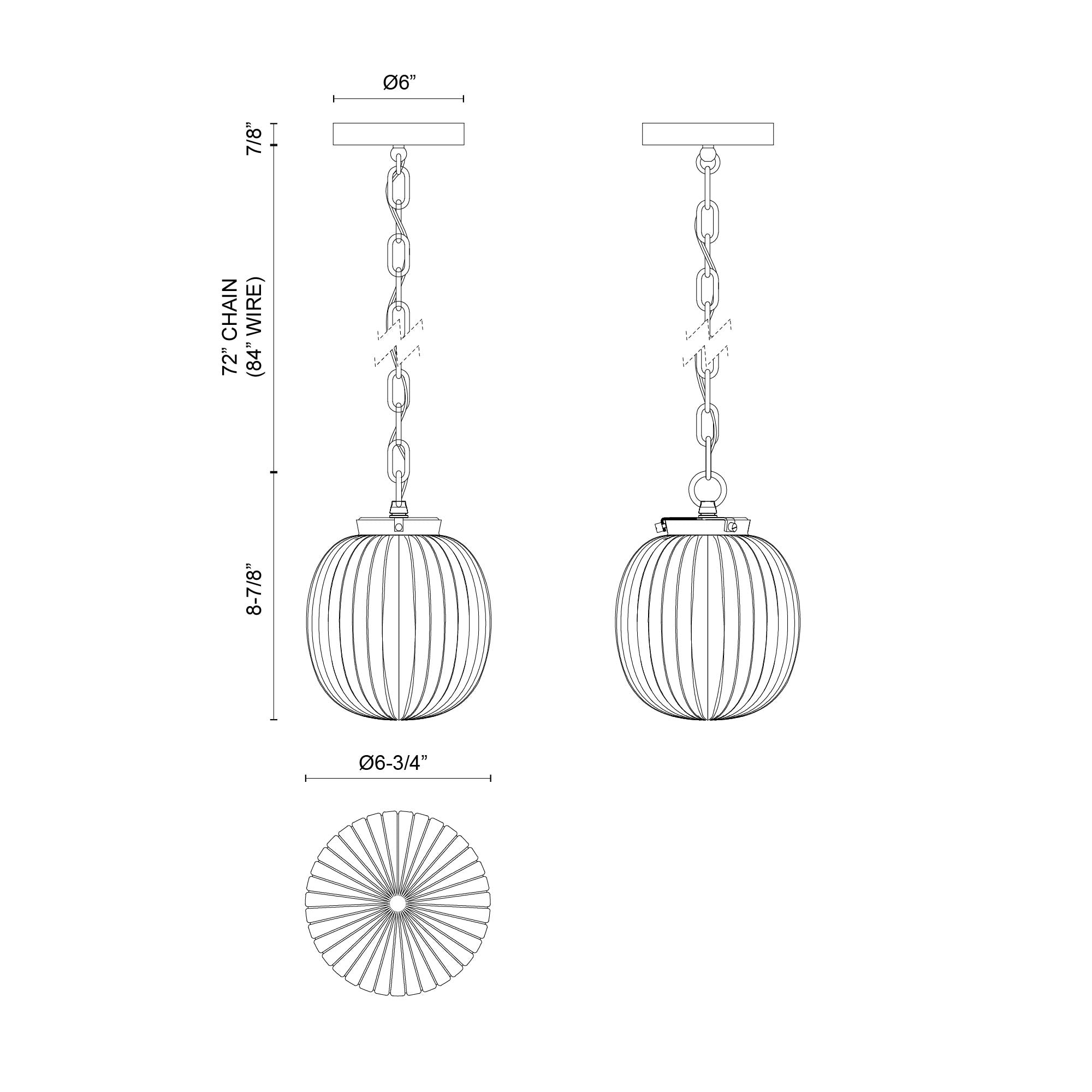 Cherise 7-in Matte Black/Glossy Ribbed Opal Glass Socket Pendant