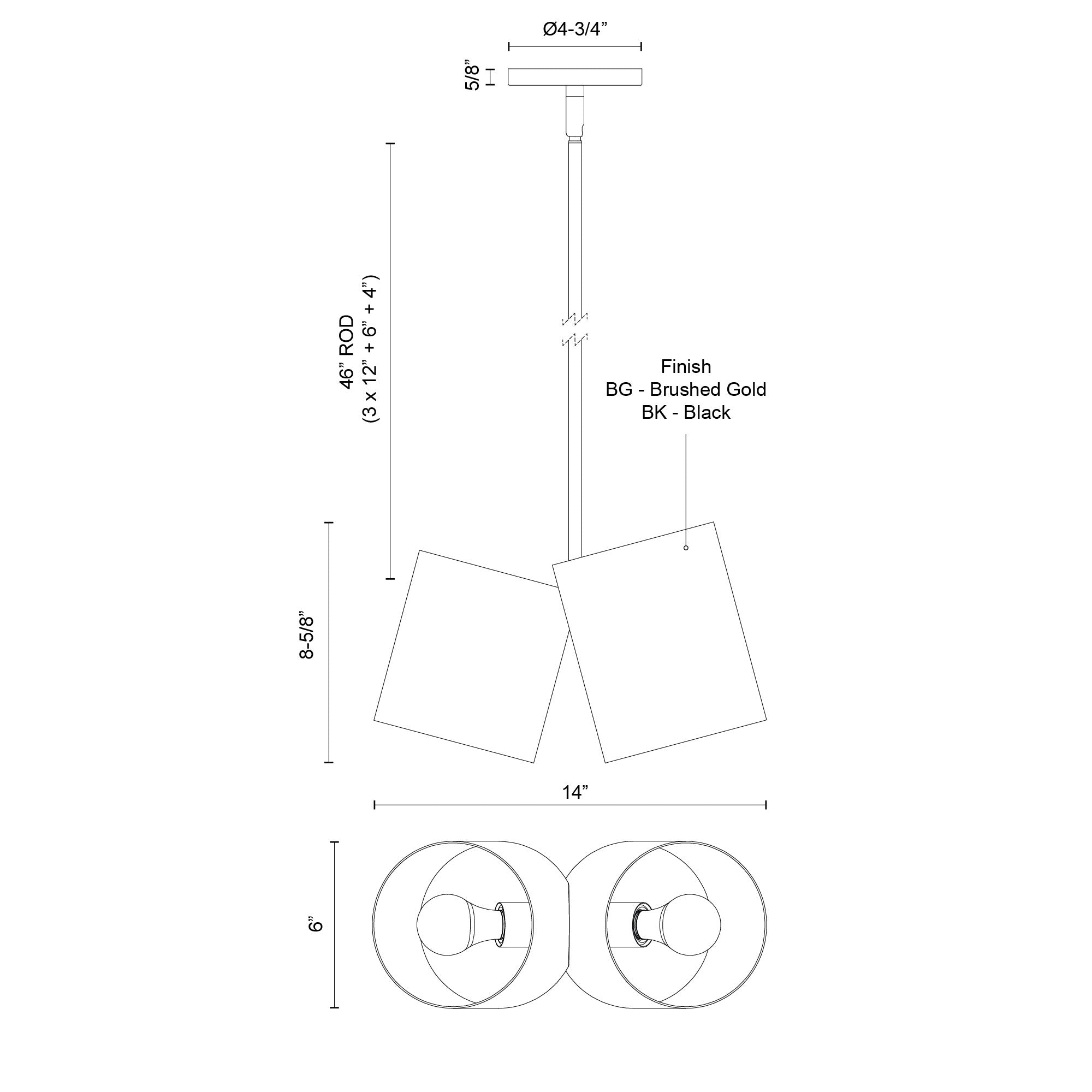 Keiko 14-in Black 2 Lights Pendant