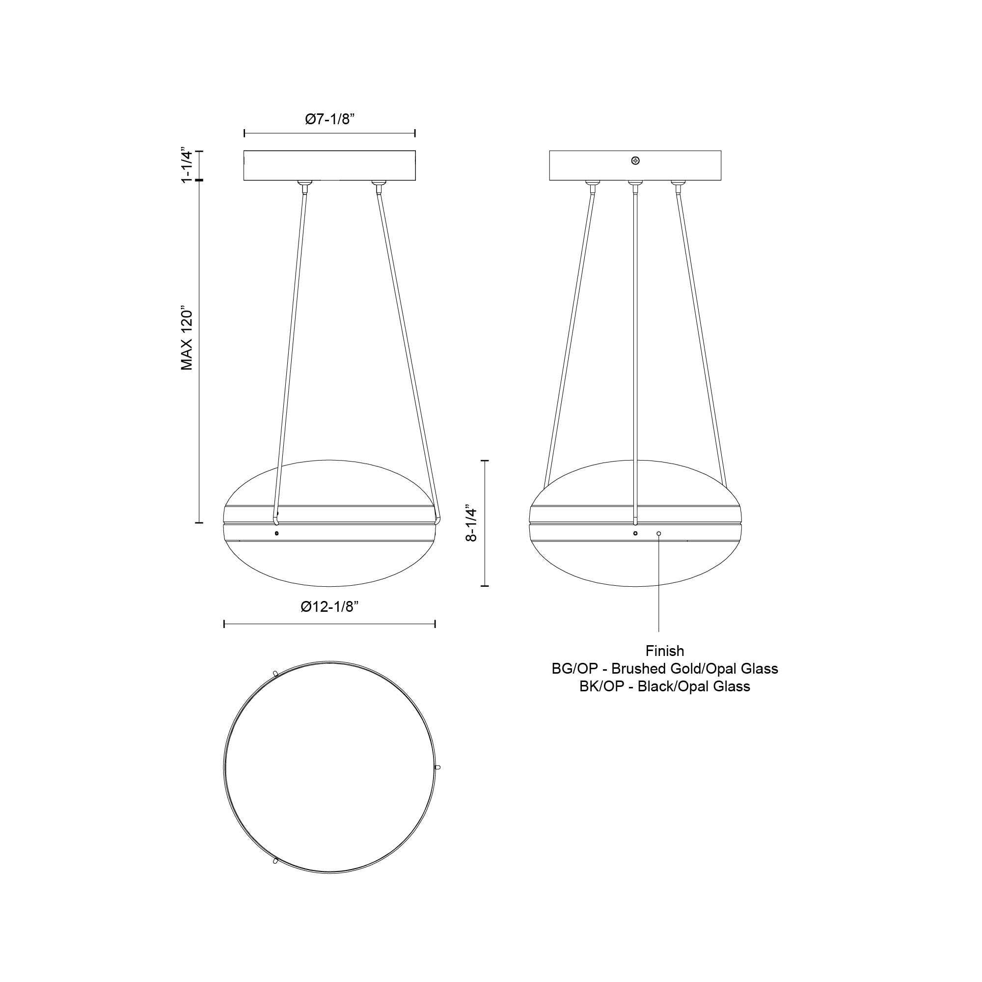 Virgo 12-in Black/Opal Glass LED Pendant