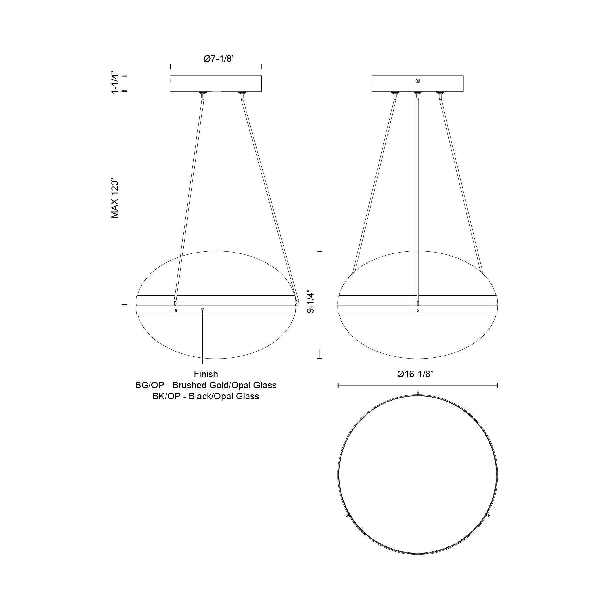 Virgo 16-in Black/Opal Glass LED Pendant