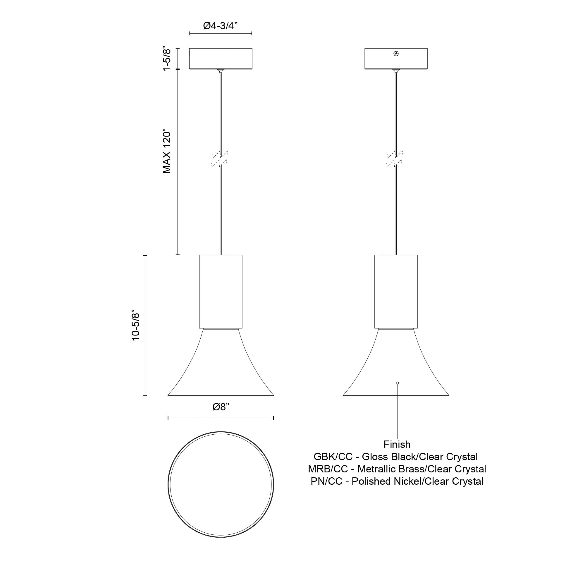 Floe 8-in Polished Nickel/Clear Crystal LED Pendant