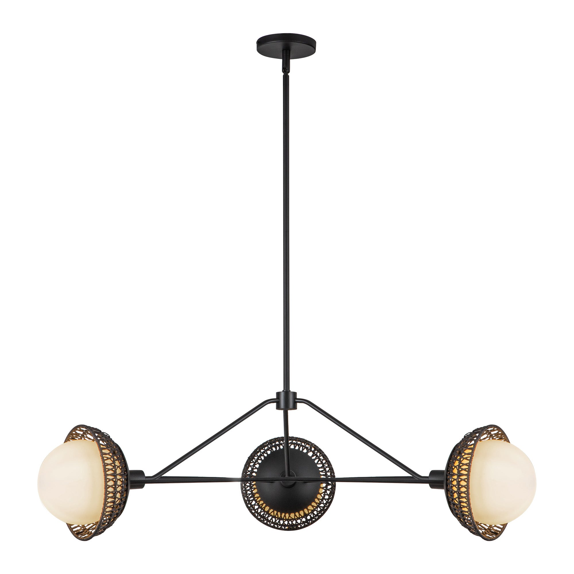Perth 40-in Matte Black/Opal Glass 3 Lights Chandelier