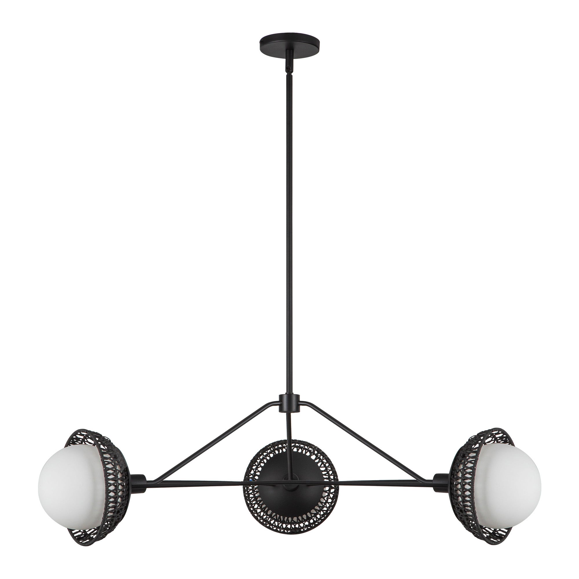 Perth 40-in Matte Black/Opal Glass 3 Lights Chandelier