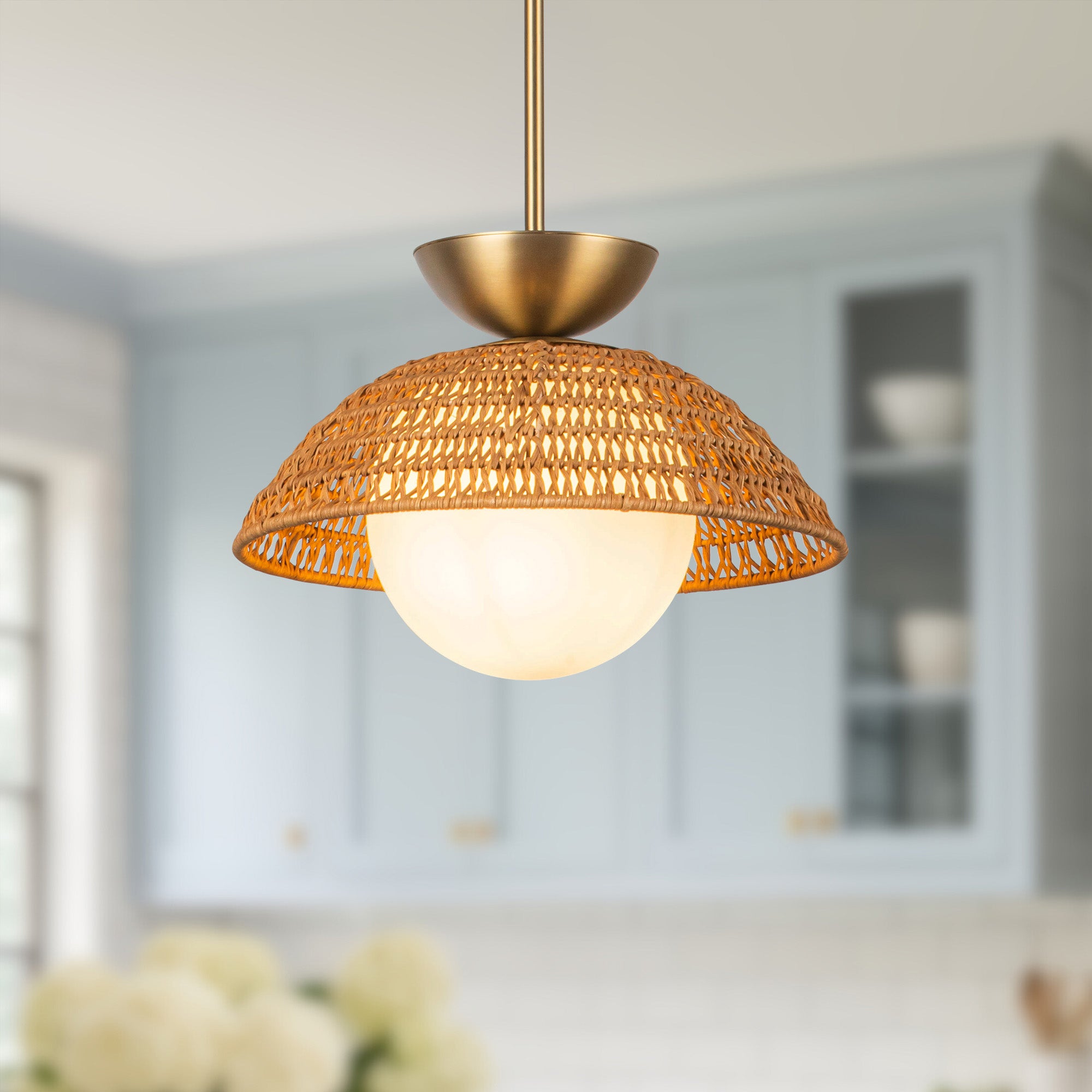 Perth 14-in Brushed Gold/Opal Glass 1 Light Pendant