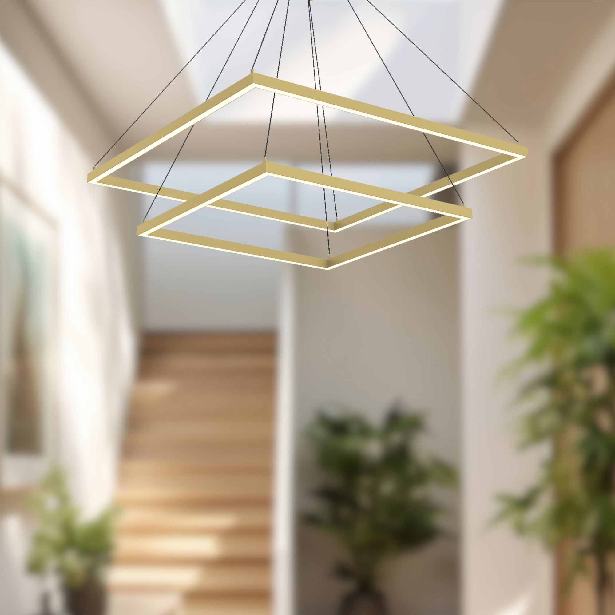 Piazza 32-in Brushed Gold LED Chandeliers