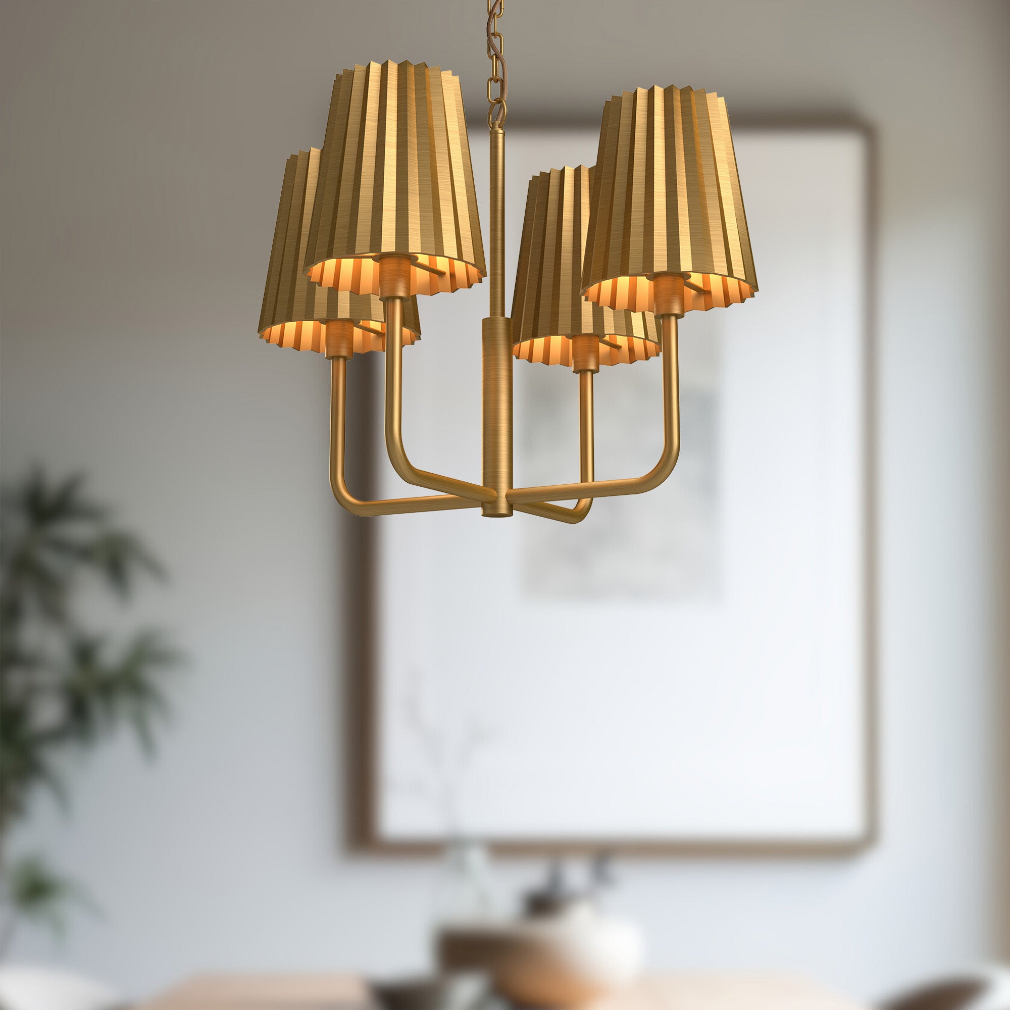 Plisse 23-in Aged Gold 4 Lights Chandeliers