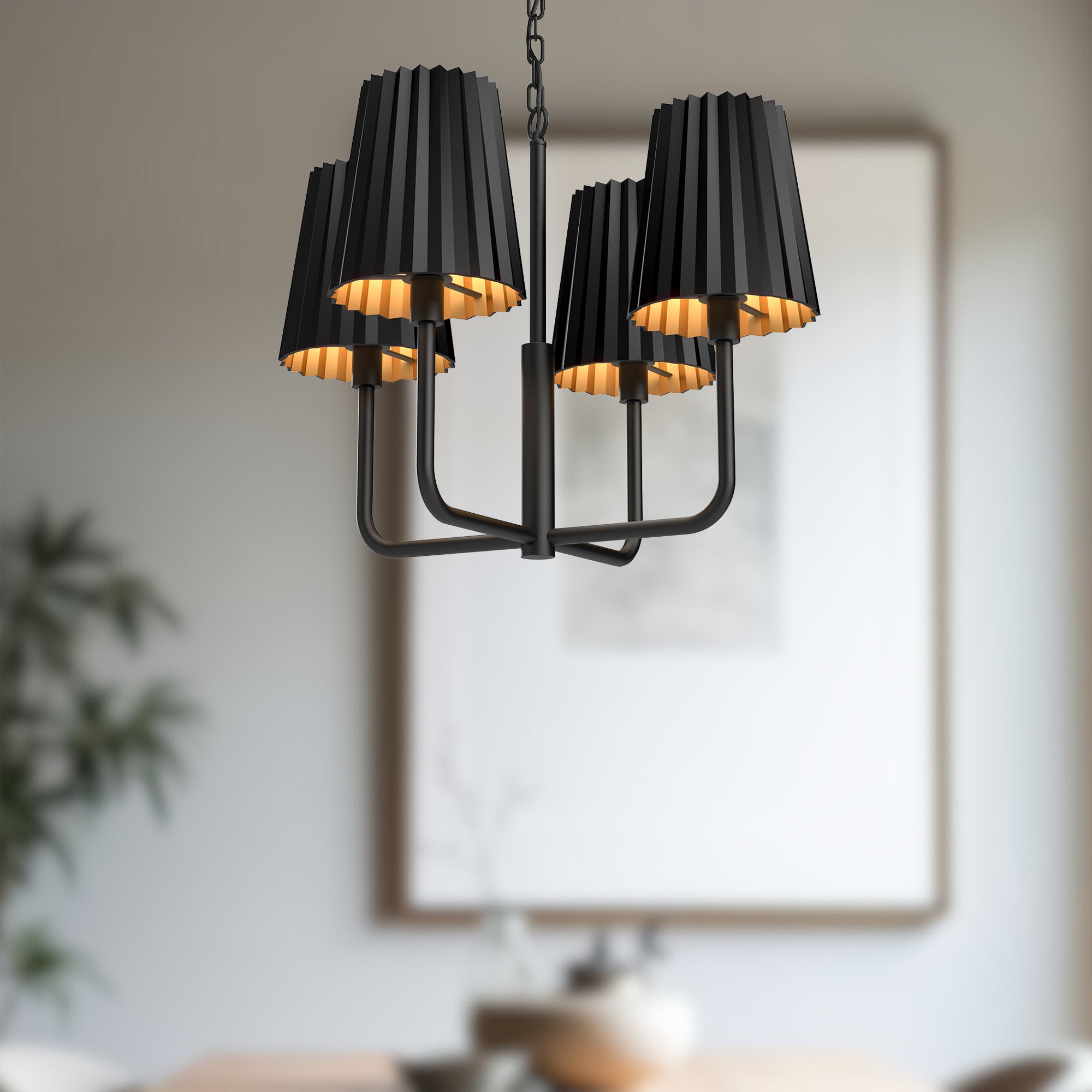 Plisse 23-in Matte Black 4 Lights Chandeliers