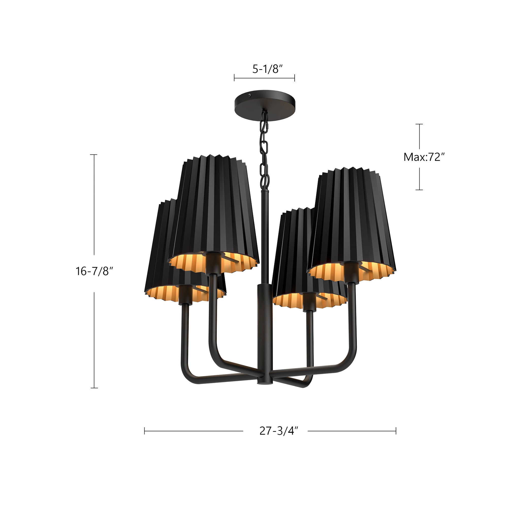 Plisse 23-in Matte Black 4 Lights Chandeliers