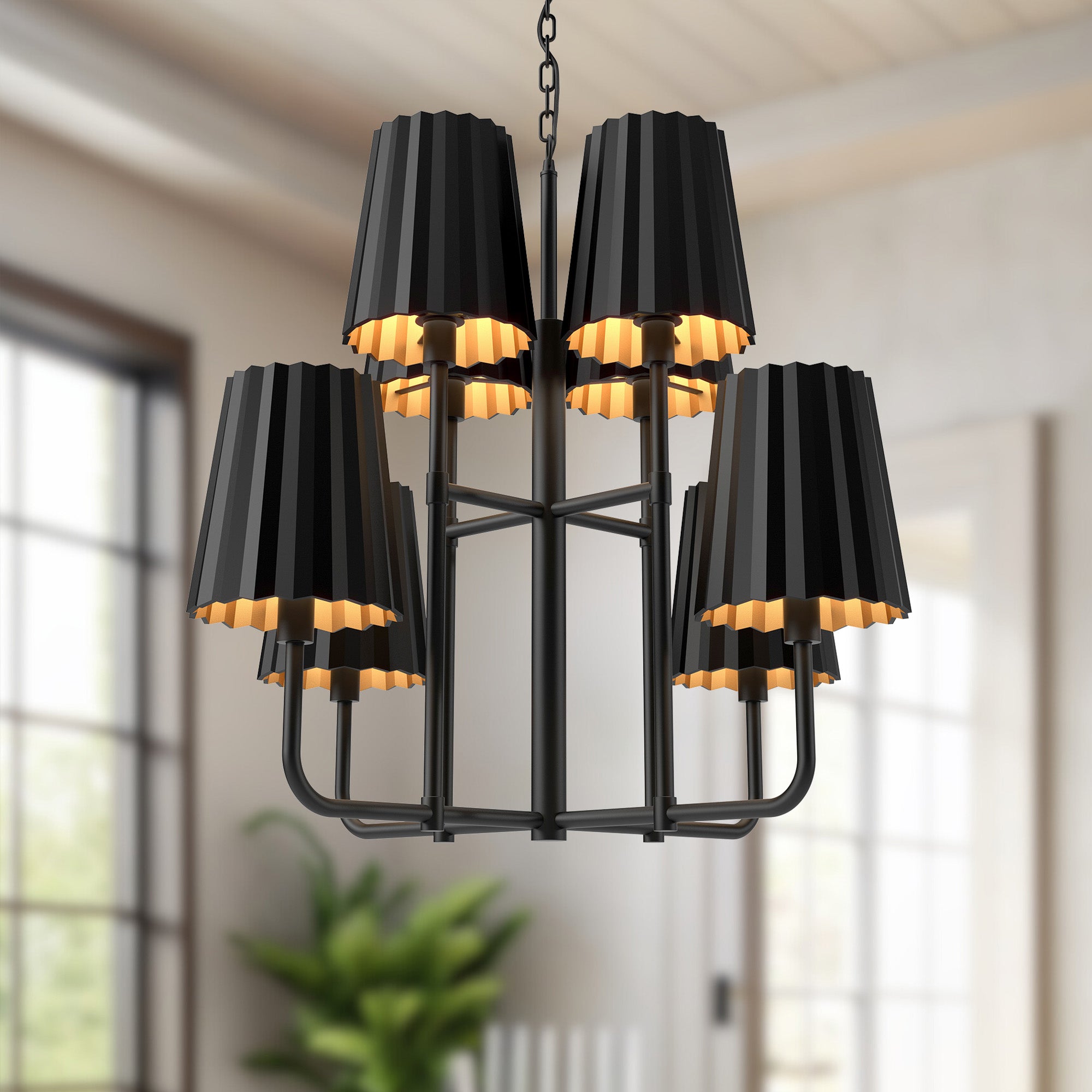 Plisse 30-in Matte Black 8 Lights Chandeliers