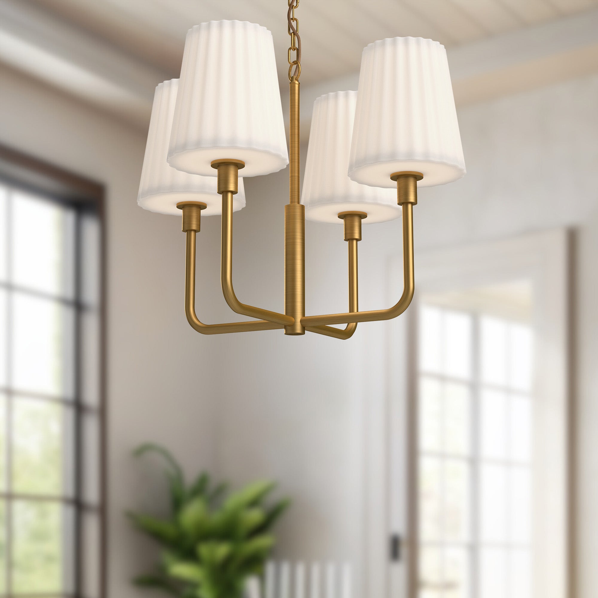 Plisse 23-in Aged Gold/Opal Matte Glass 4 Lights Chandeliers