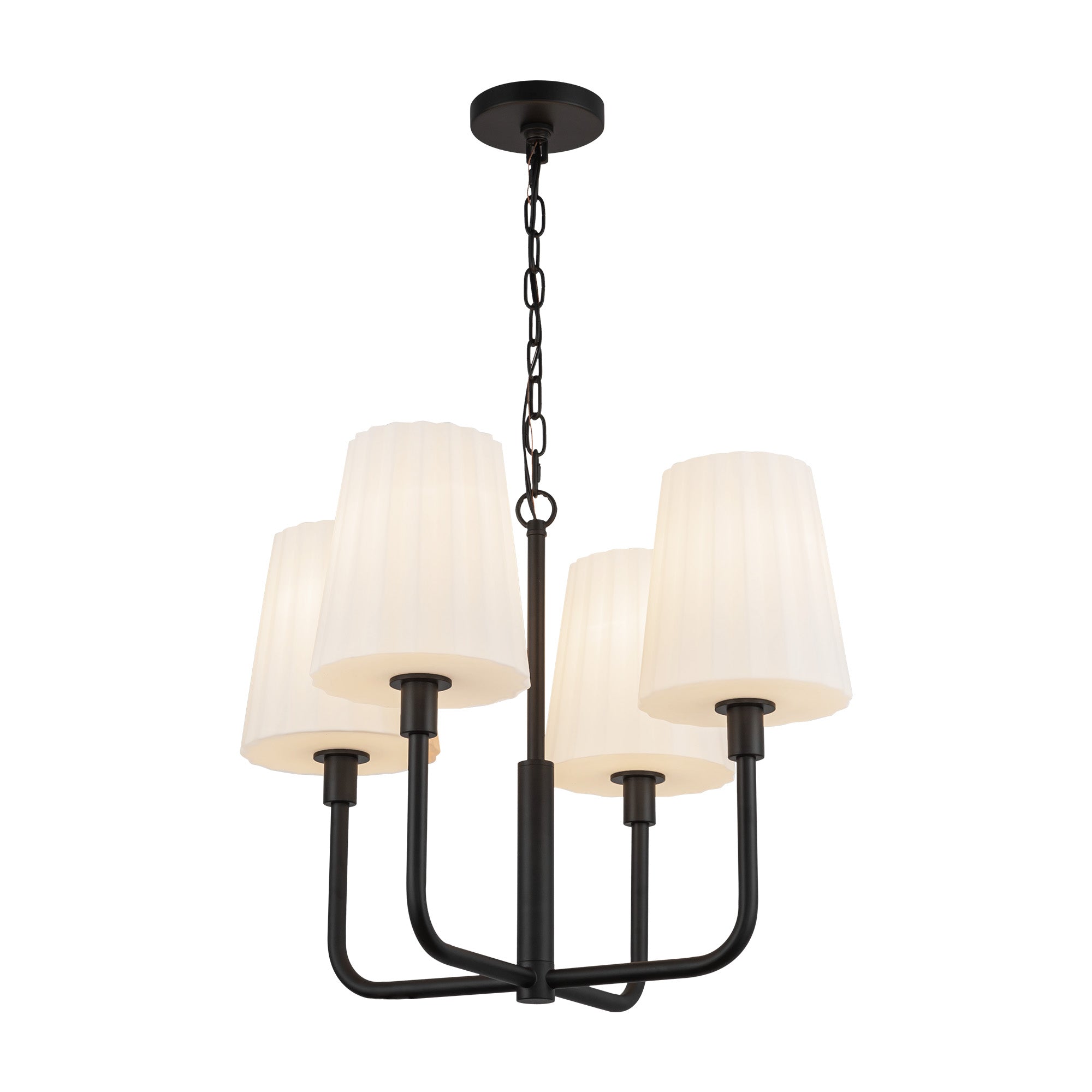 Plisse 23-in Matte Black/Opal Matte Glass 4 Lights Chandeliers