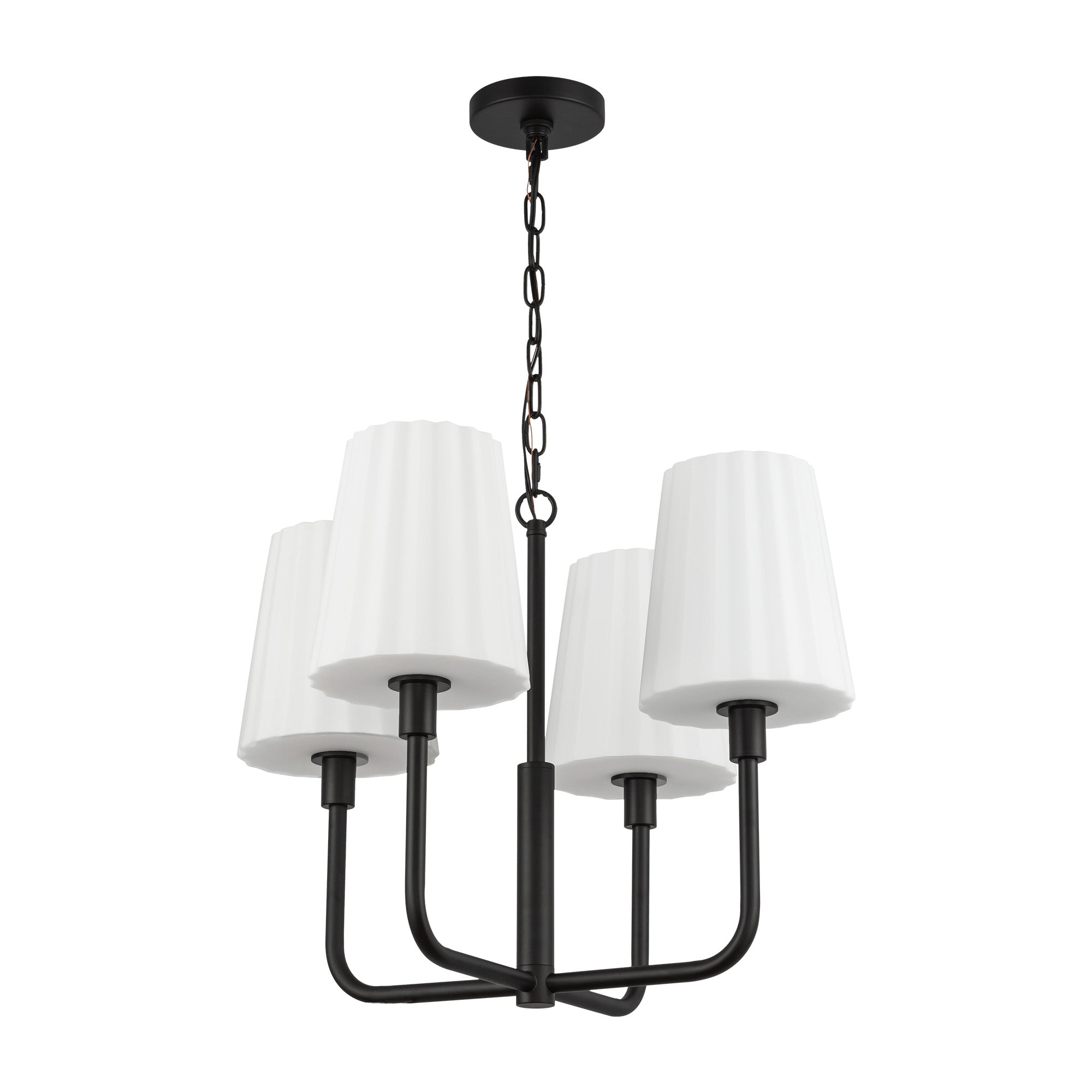 Plisse 23-in Matte Black/Opal Matte Glass 4 Lights Chandeliers