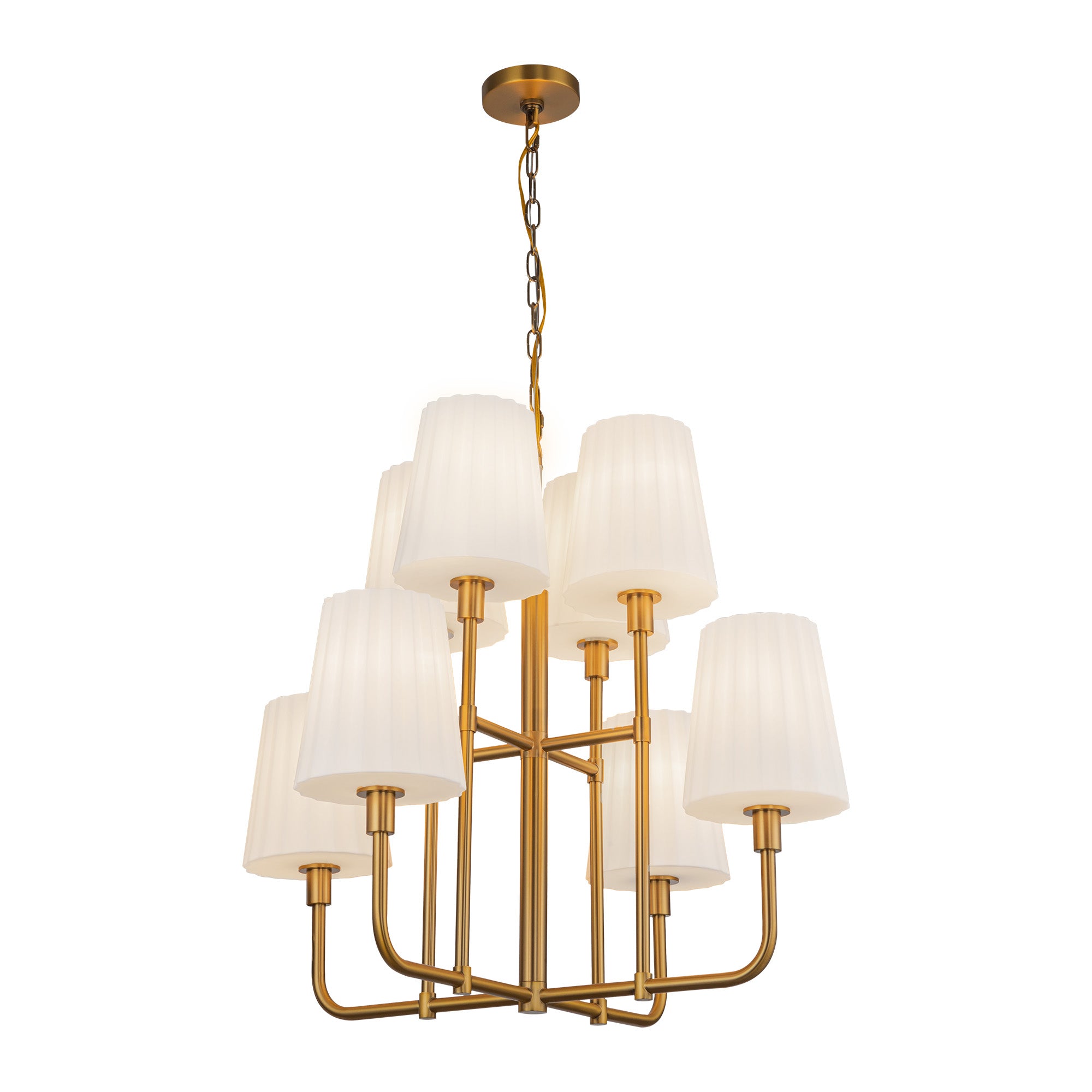 Plisse 30-in Aged Gold/Opal Matte Glass 8 Lights Chandeliers