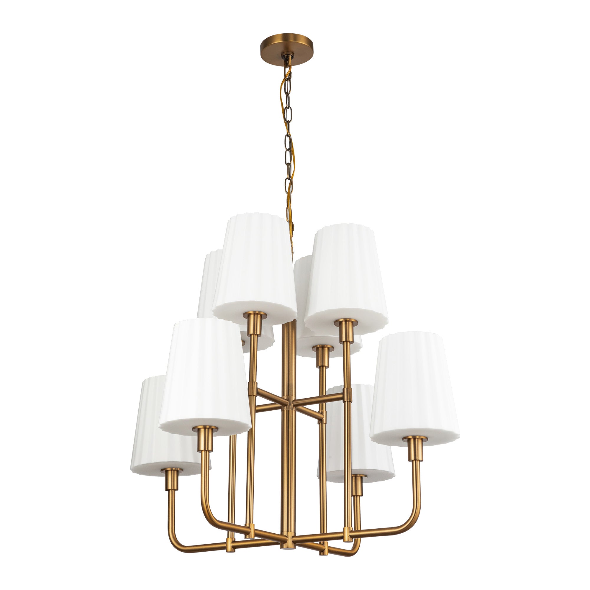 Plisse 30-in Aged Gold/Opal Matte Glass 8 Lights Chandeliers