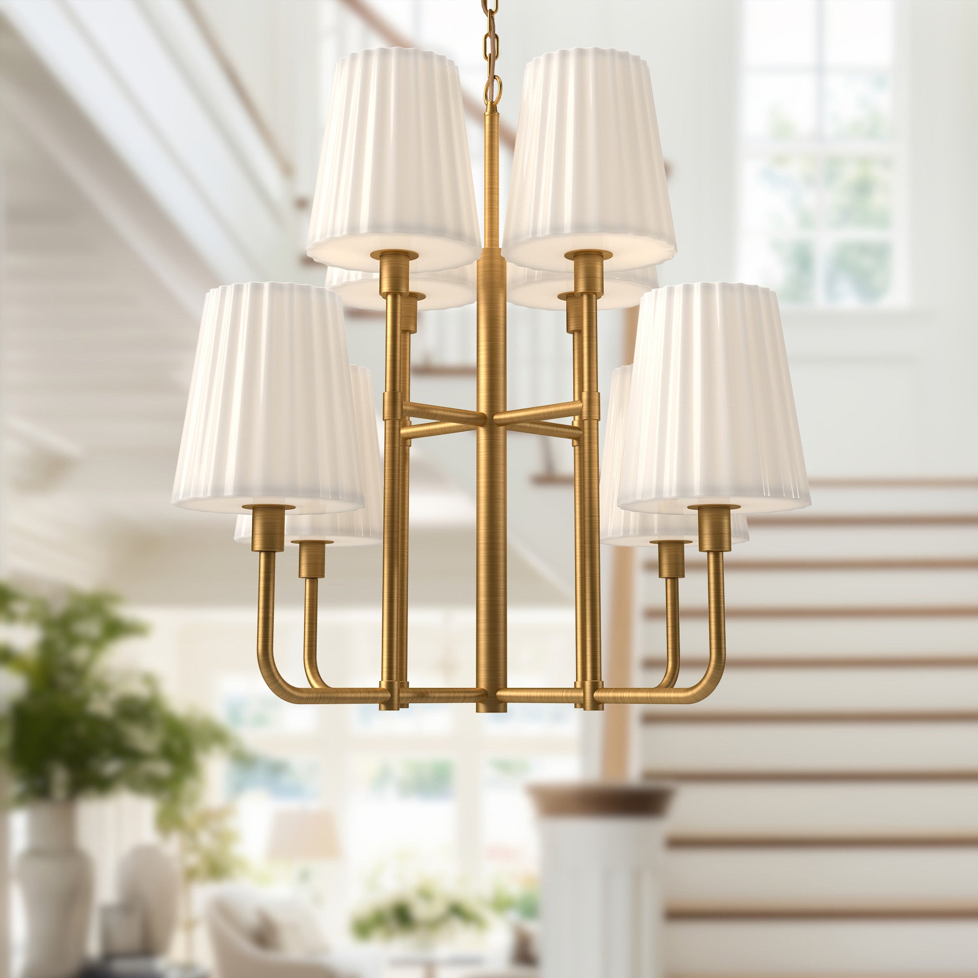 Plisse 30-in Aged Gold/Opal Matte Glass 8 Lights Chandeliers