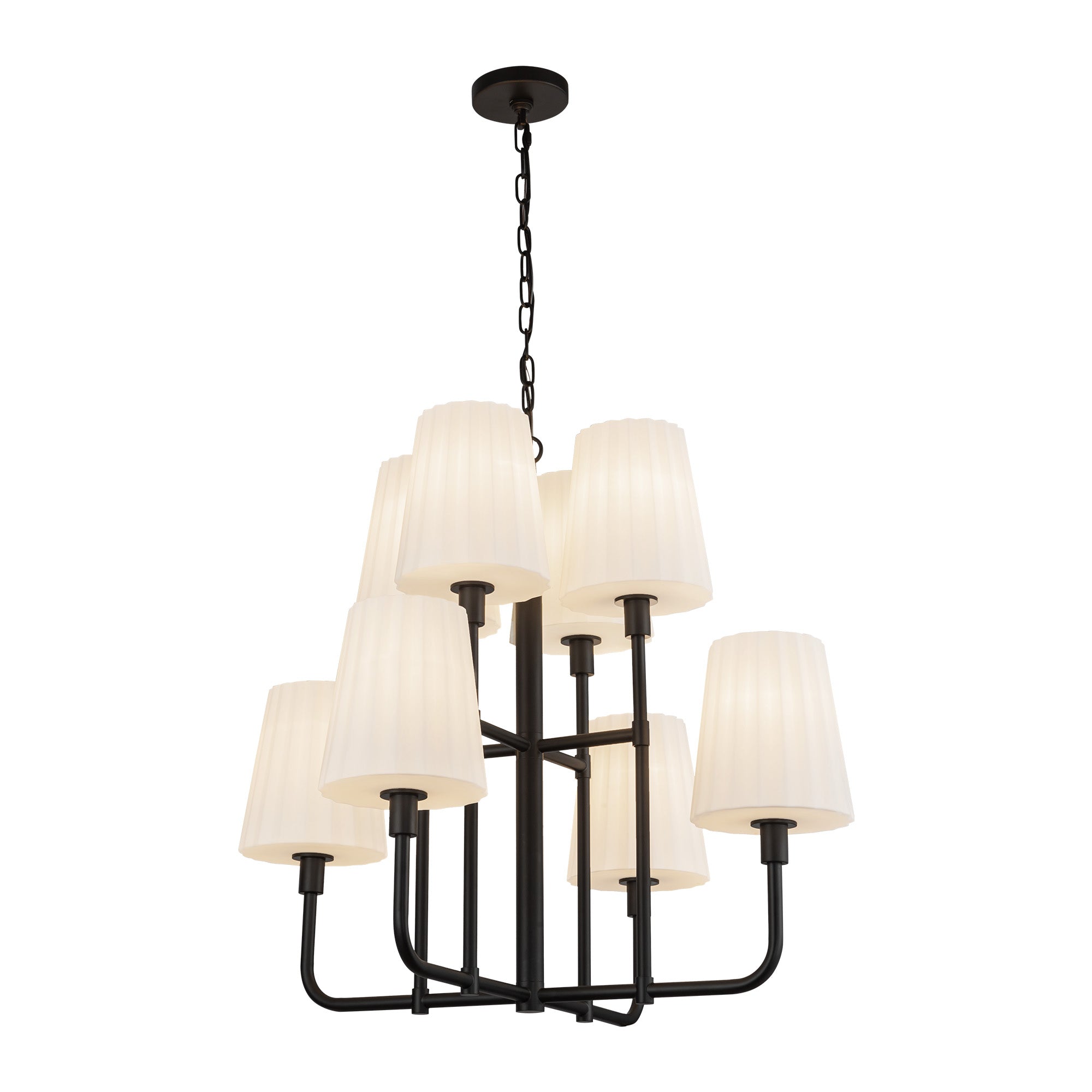 Plisse 30-in Matte Black/Opal Matte Glass 8 Lights Chandeliers