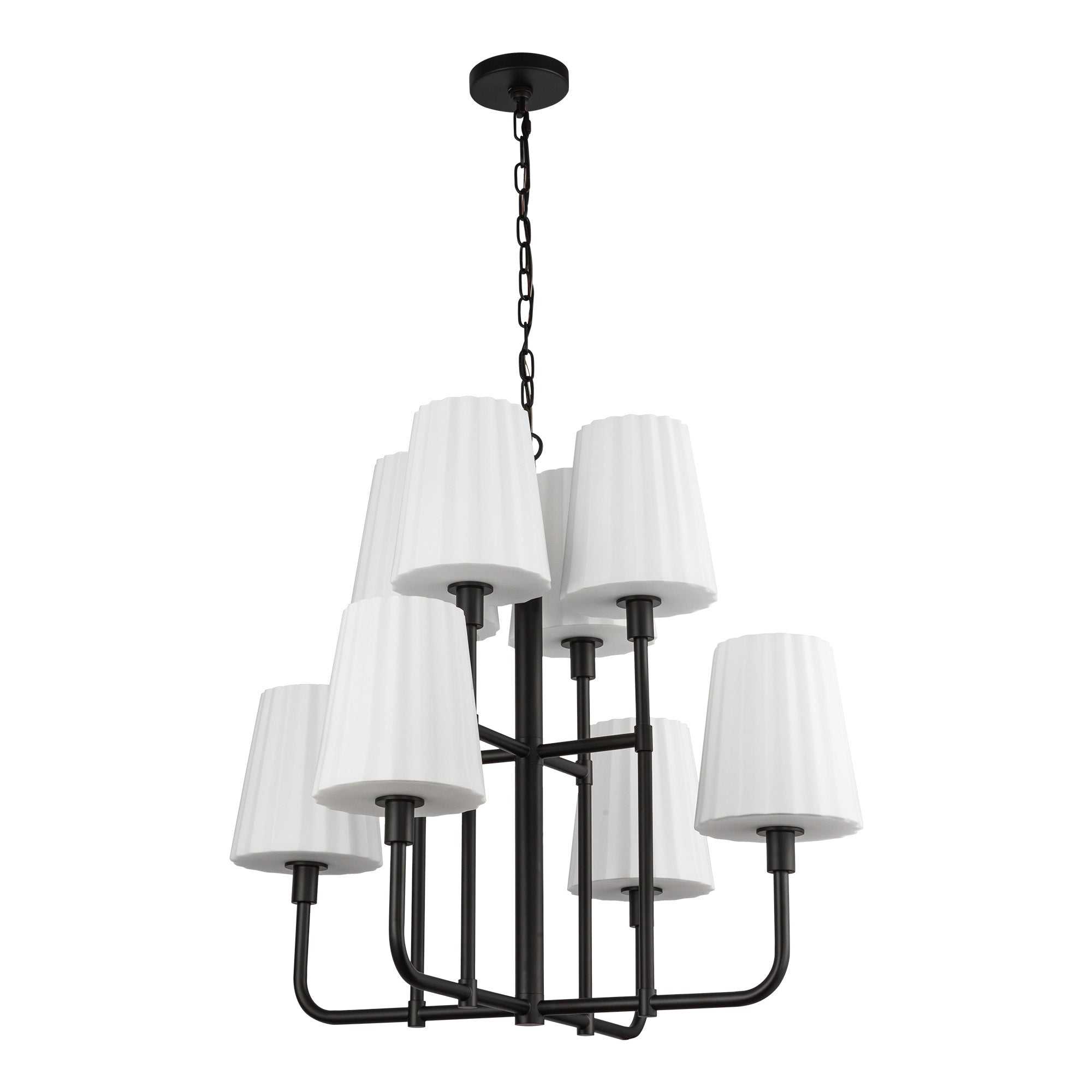 Plisse 30-in Matte Black/Opal Matte Glass 8 Lights Chandeliers