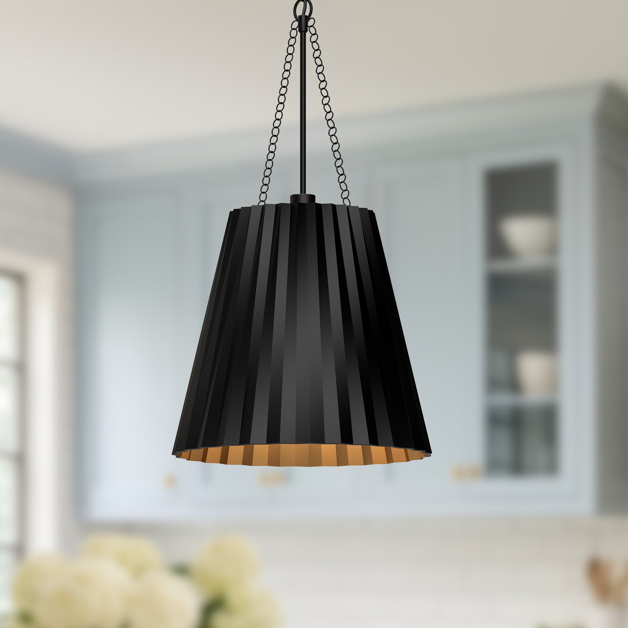 Plisse 16-in Matte Black 1 Light Pendant