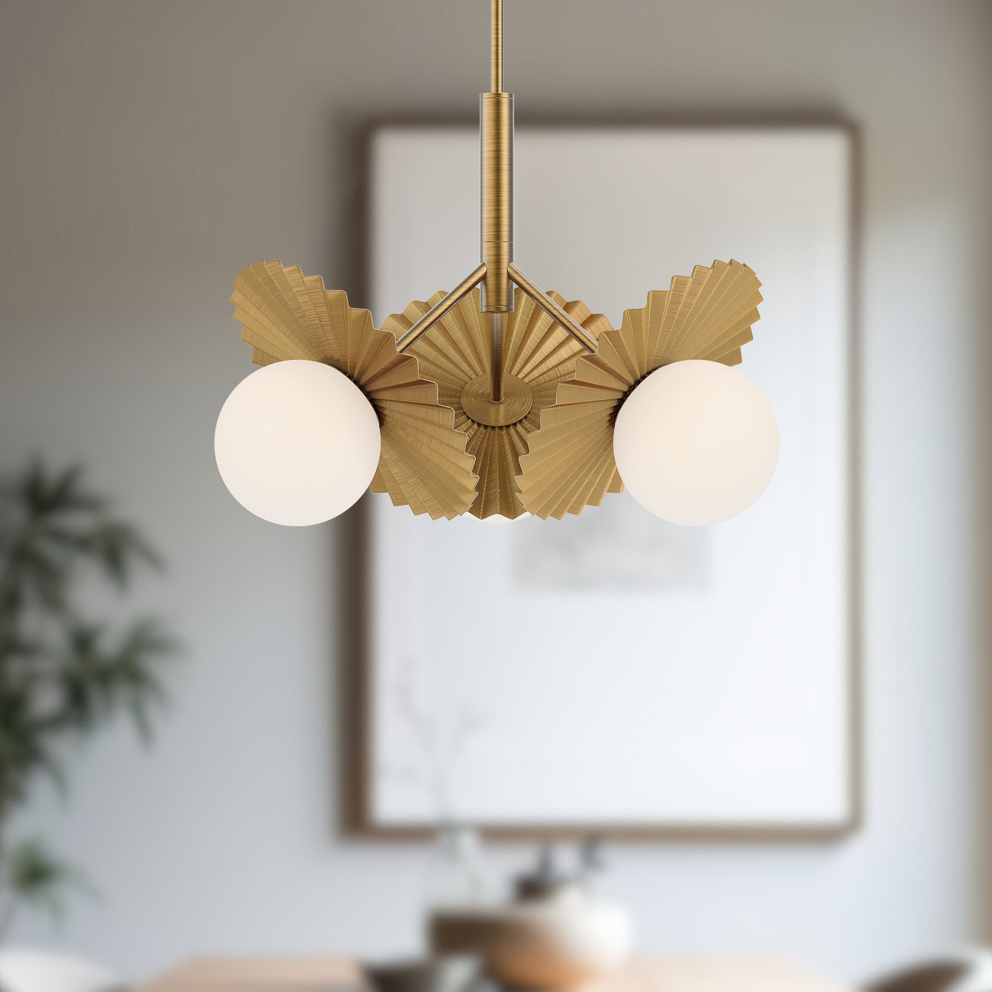 Plume 21-in Brushed Gold/Opal Glass 3 Lights Chandeliers