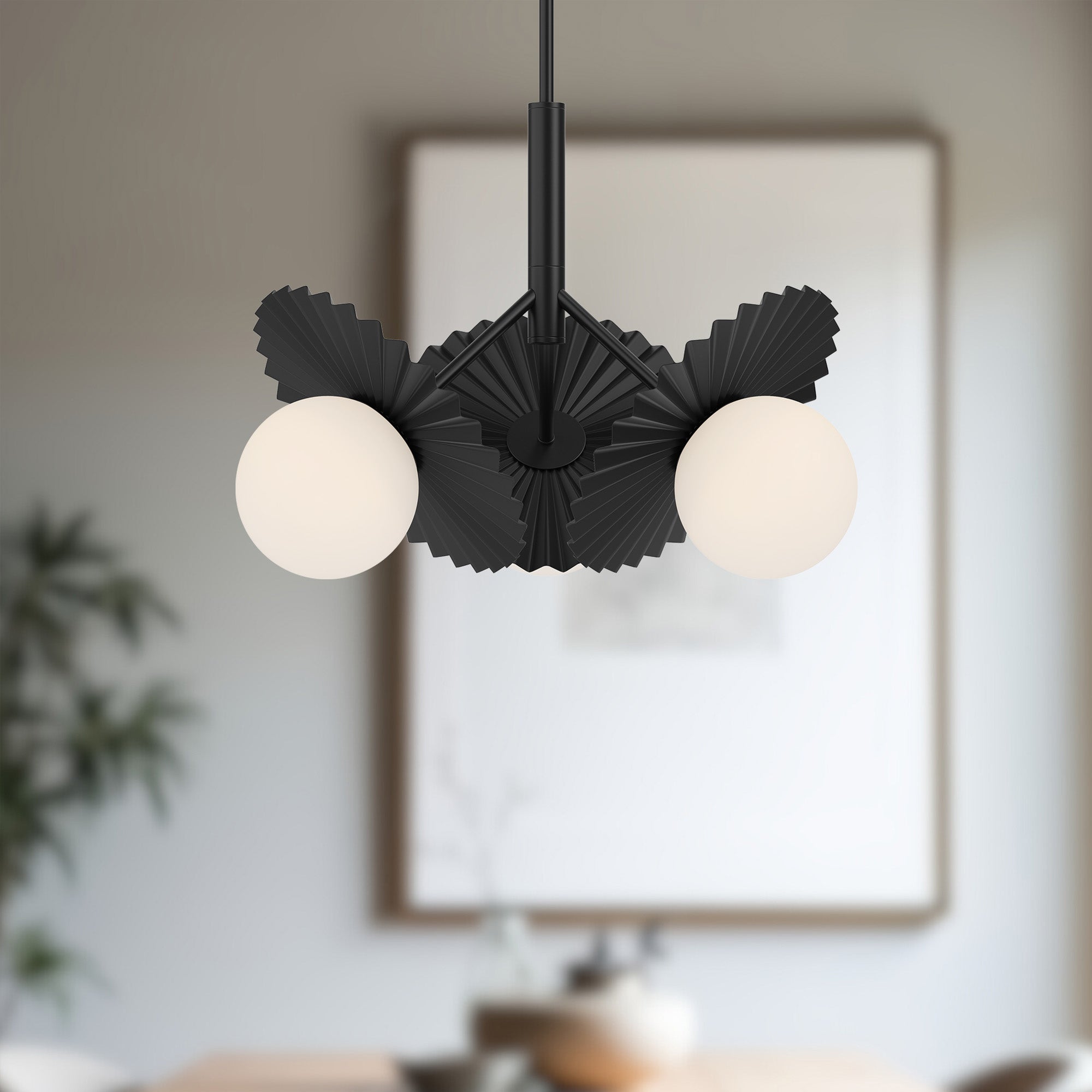 Plume 21-in Matte Black/Opal Glass 3 Lights Chandeliers