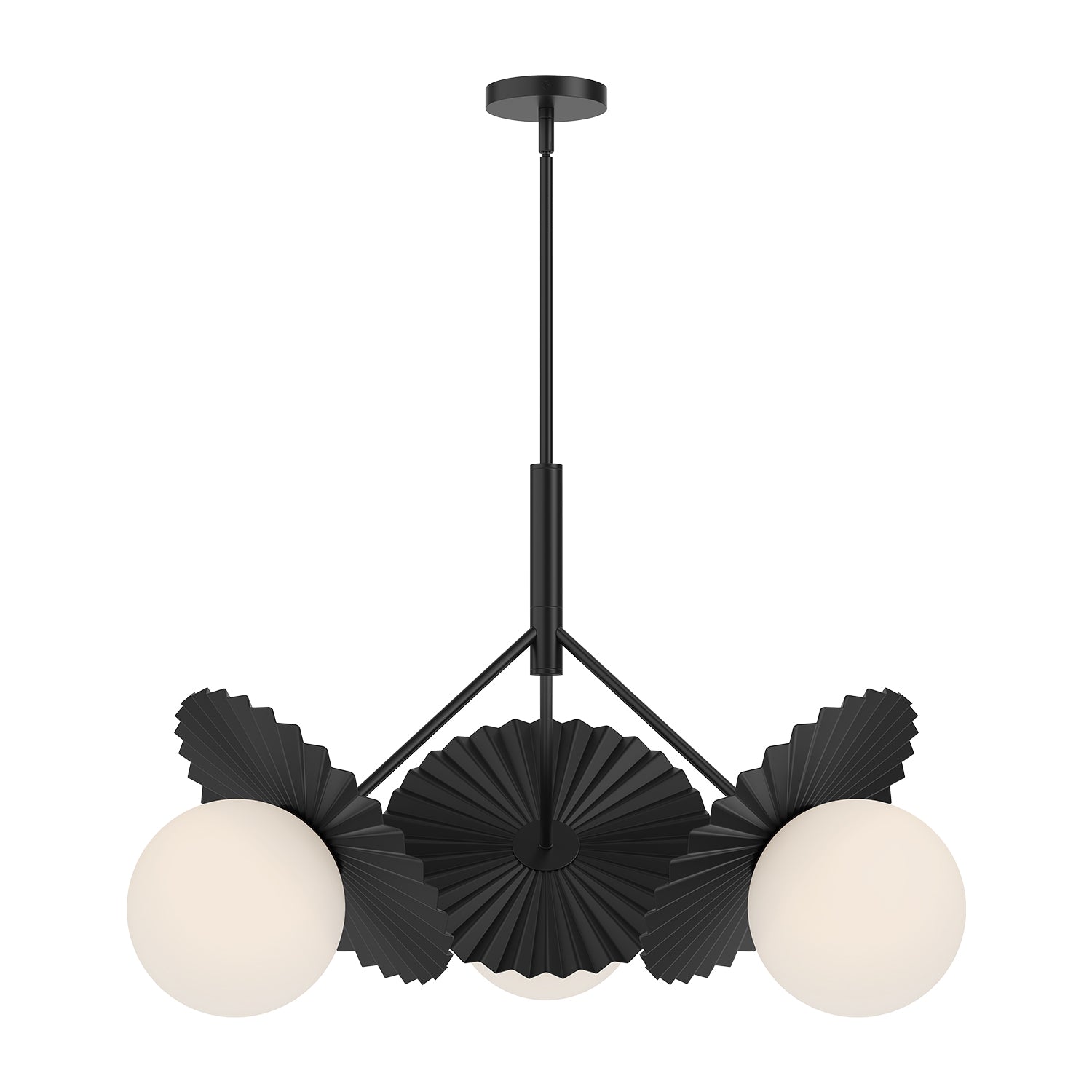 Plume 34-in Matte Black/Opal Glass 3 Lights Chandeliers