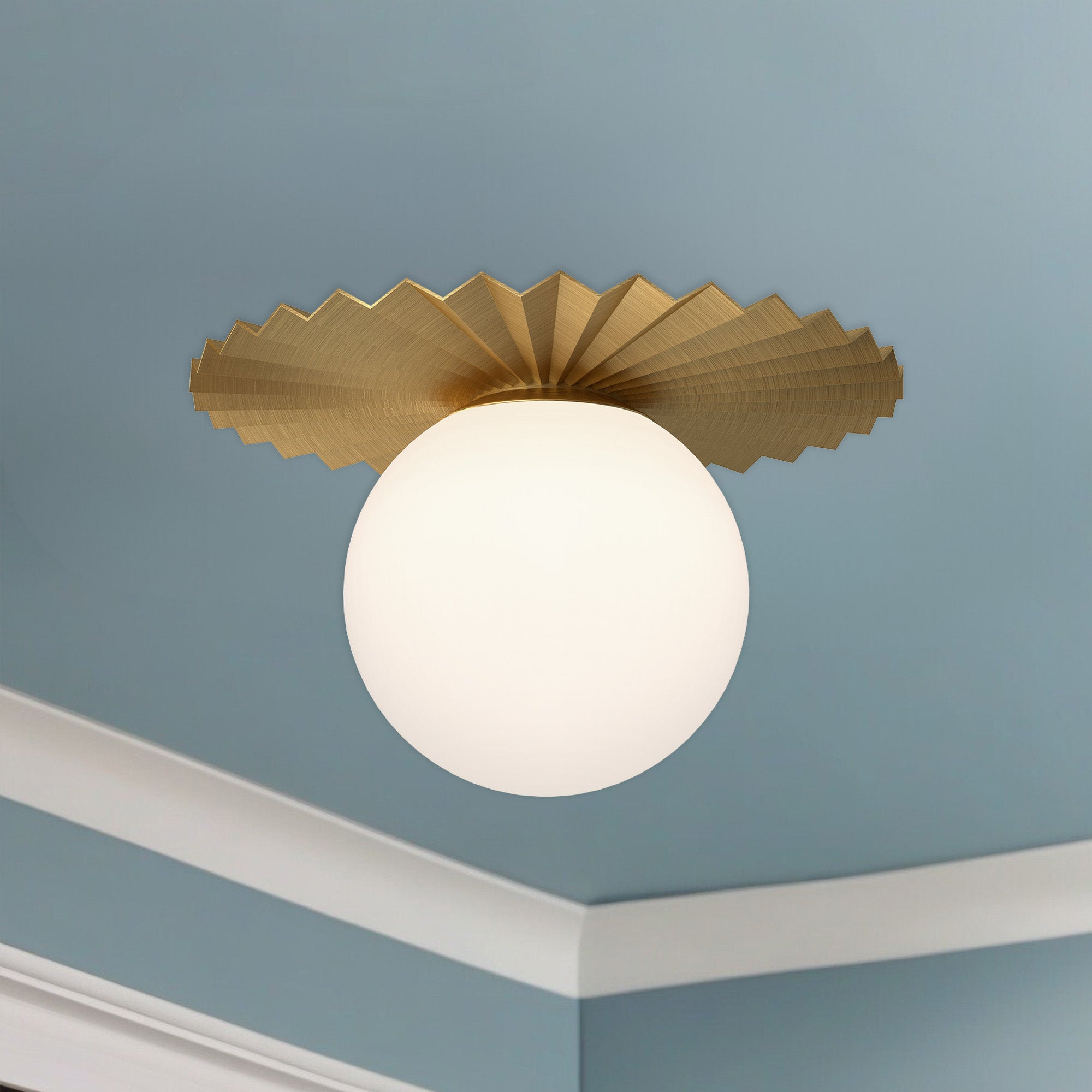 Plume 14-in Brushed Gold/Opal Matte Glass 1 Light Flush Mount