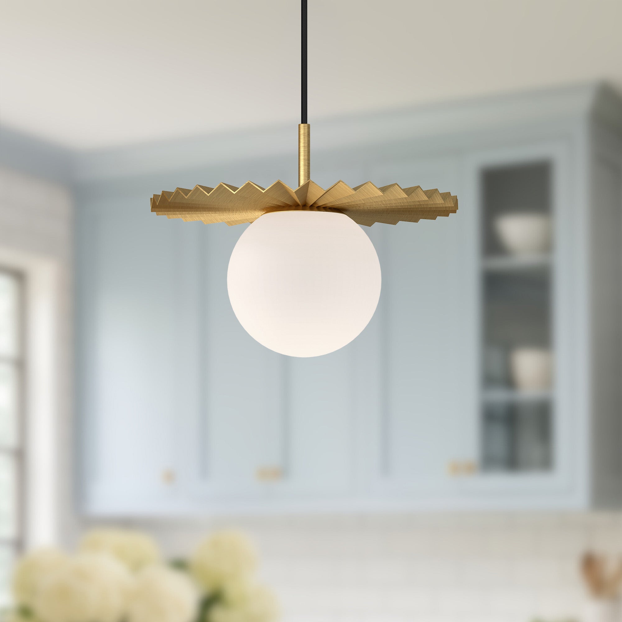 Plume 12-in Brushed Gold/Opal Matte Glass 1 Light Pendant