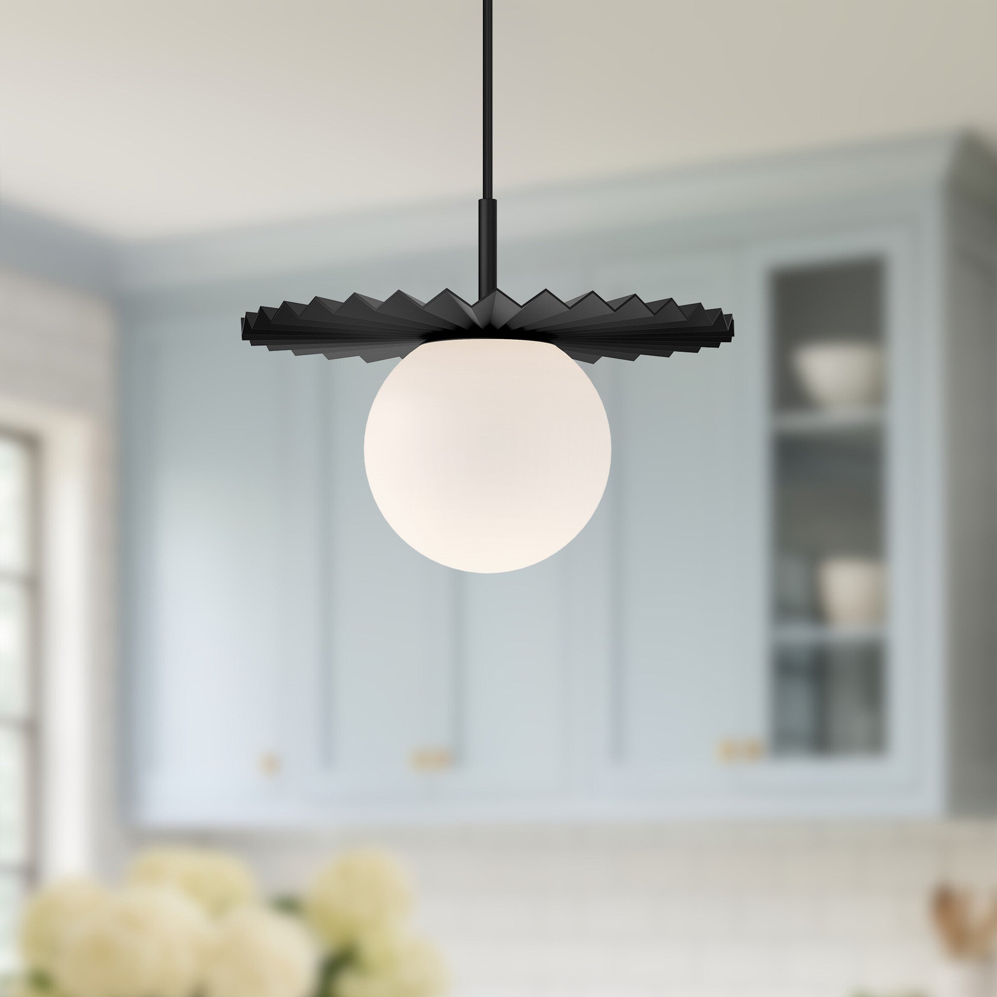 Plume 12-in Matte Black/Opal Matte Glass 1 Light Pendant