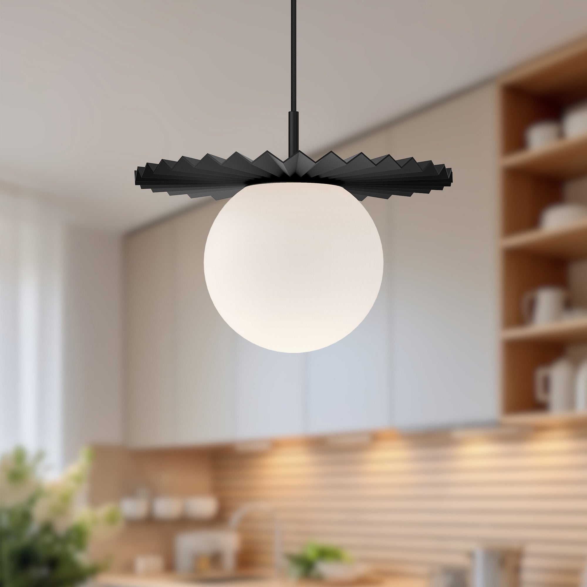 Plume 14-in Matte Black/Opal Matte Glass 1 Light Pendant