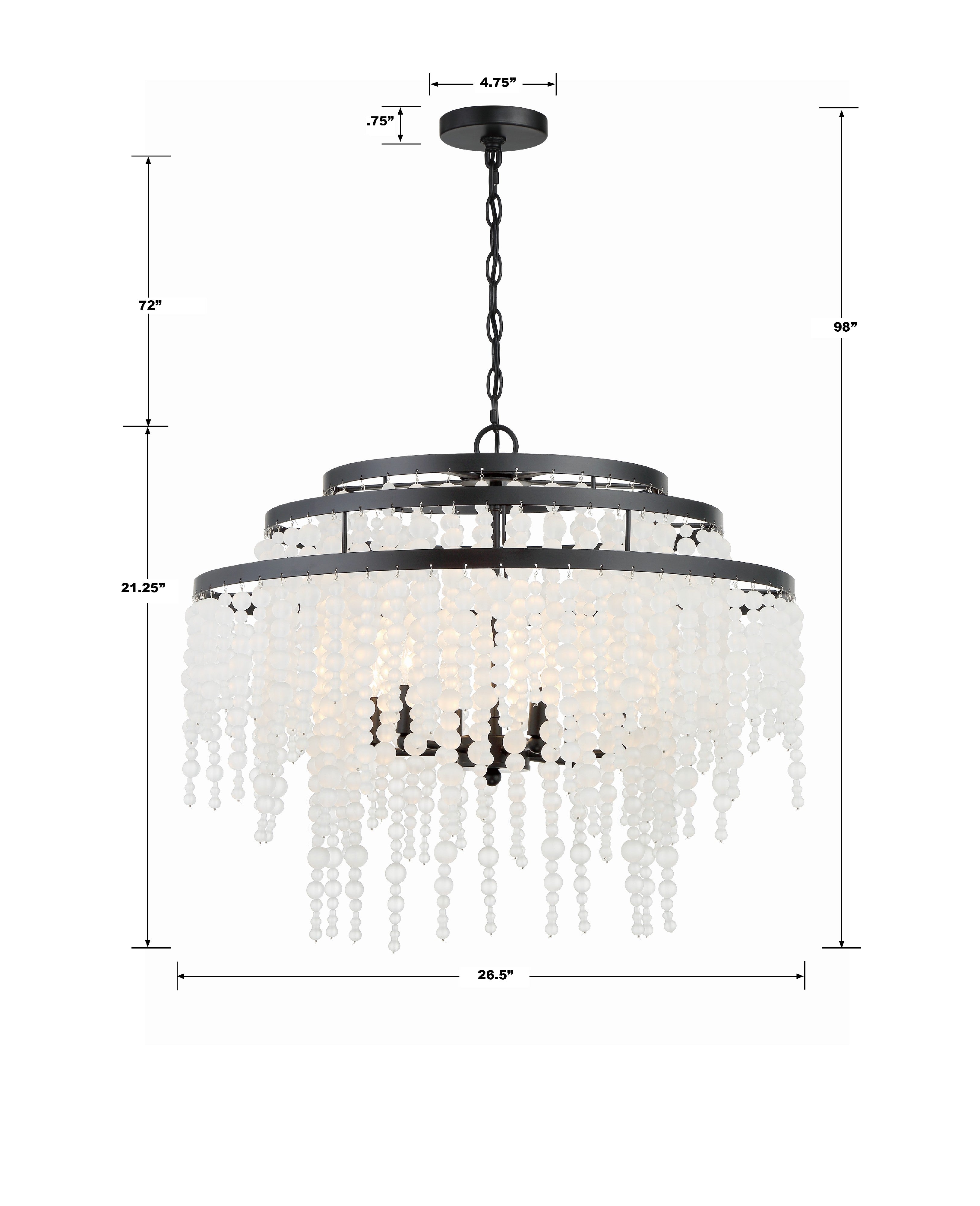 Crystorama Poppy POP-A5076-MK-FR – 26.5 Inch – 6 Light – Chandelier – Matte Black – Damp Rated
