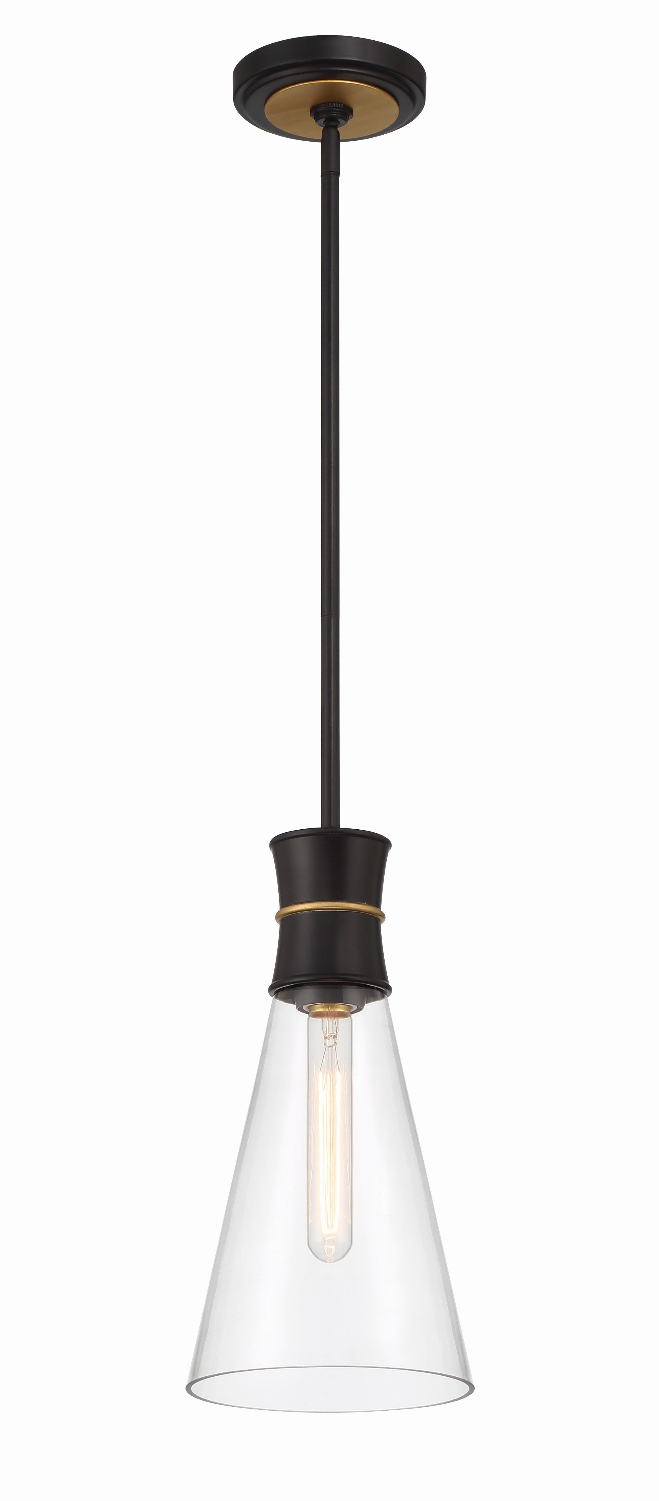Crystorama Quinn QUN-1500-MK-TG – 7 Inch – 1 Light – Pendant Light – Matte Black + Textured Gold – Damp Rated