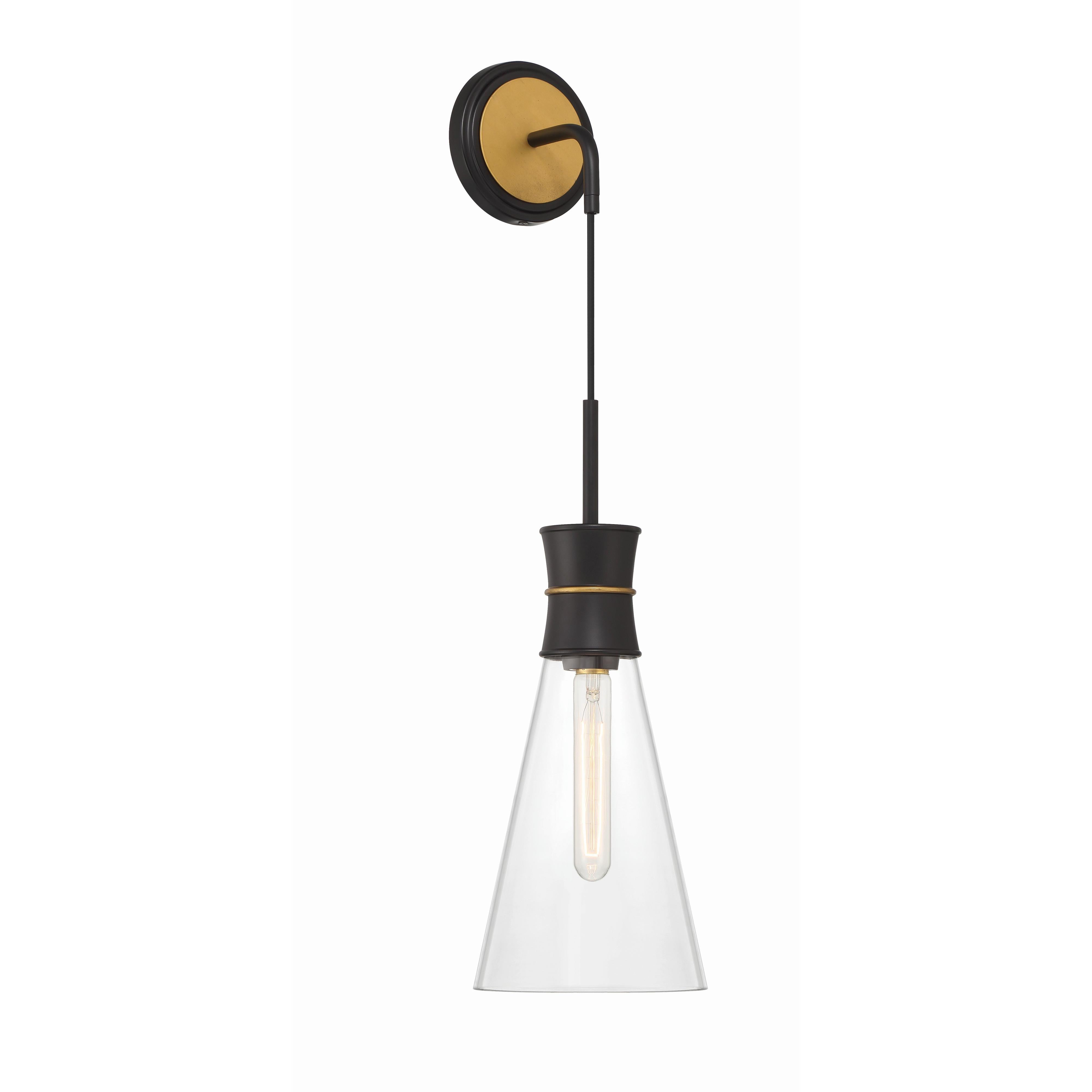Crystorama Quinn QUN-1501-MK-TG – 7 Inch – 1 Light – Sconce – Matte Black + Textured Gold – Damp Rated