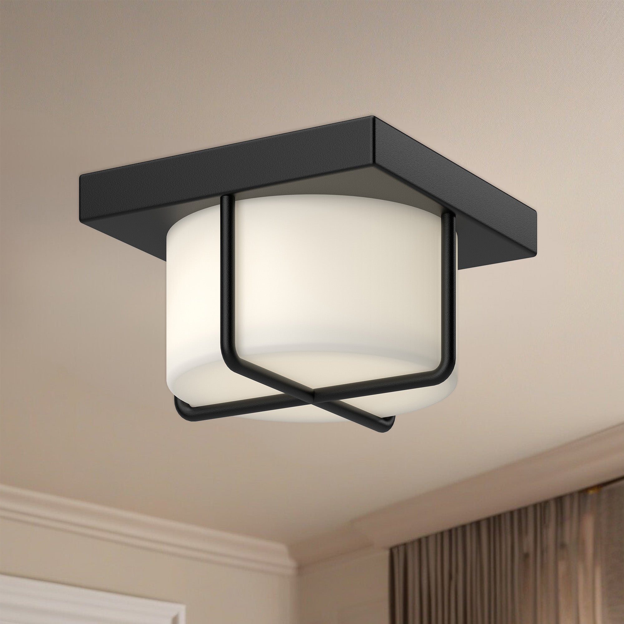 Regalo 7-in Black/Opal Glass LED Flush Mount