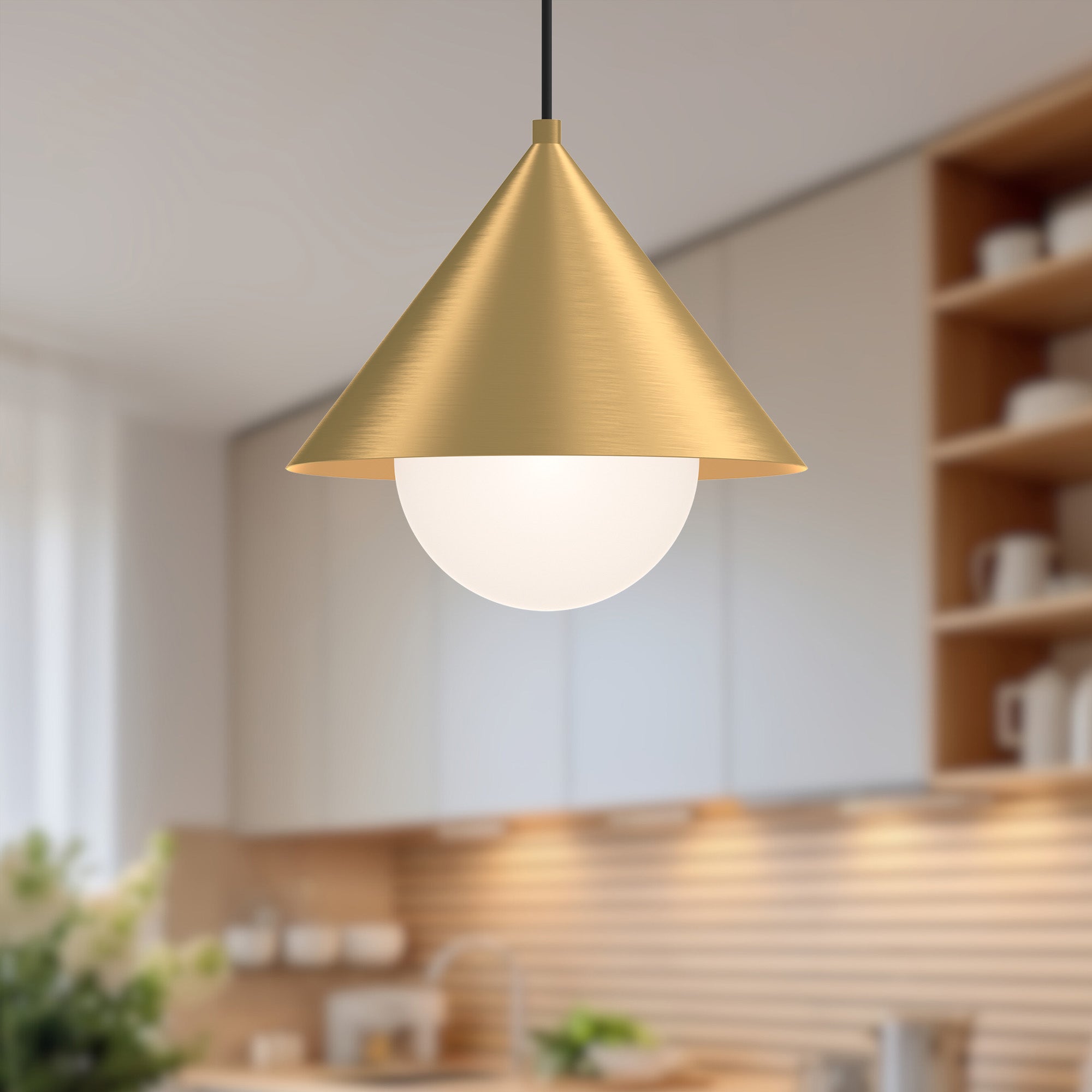 Remy 14-in Brushed Gold/Opal Glass 1 Light Pendant
