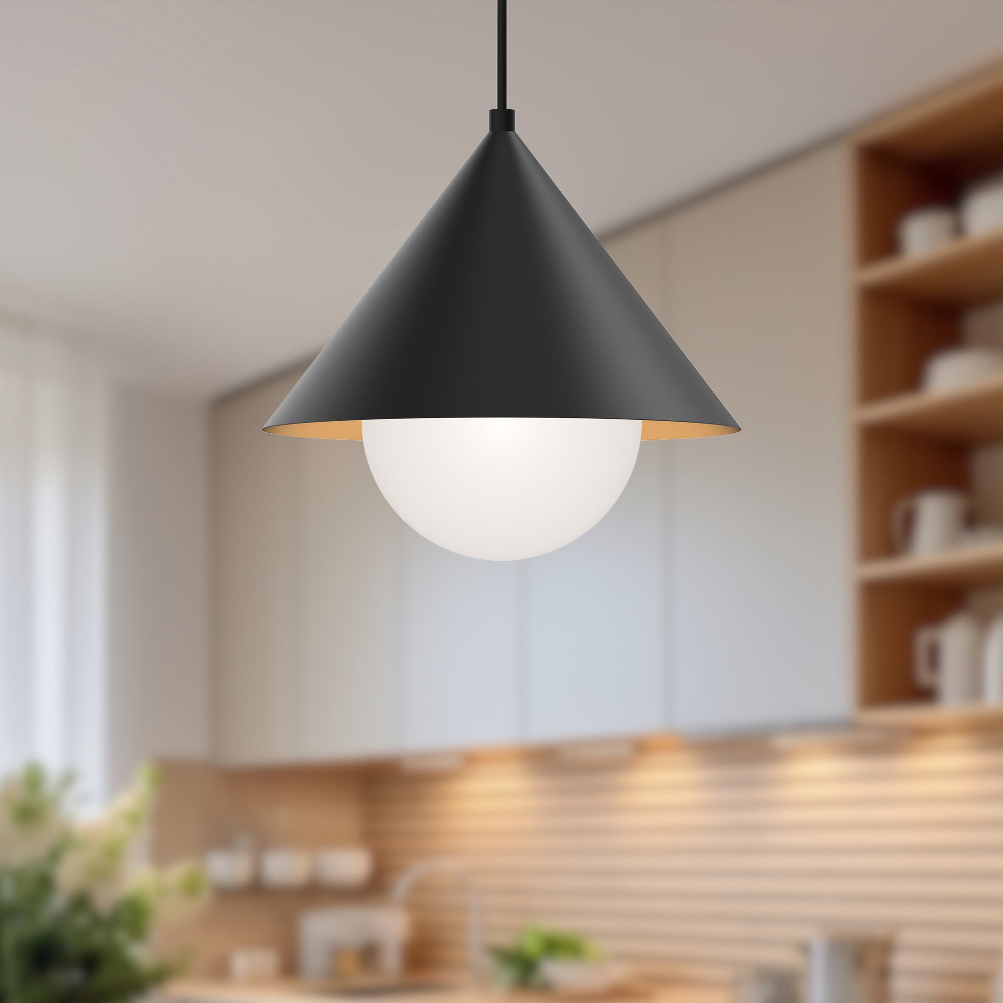 Remy 14-in Matte Black/Opal Glass 1 Light Pendant