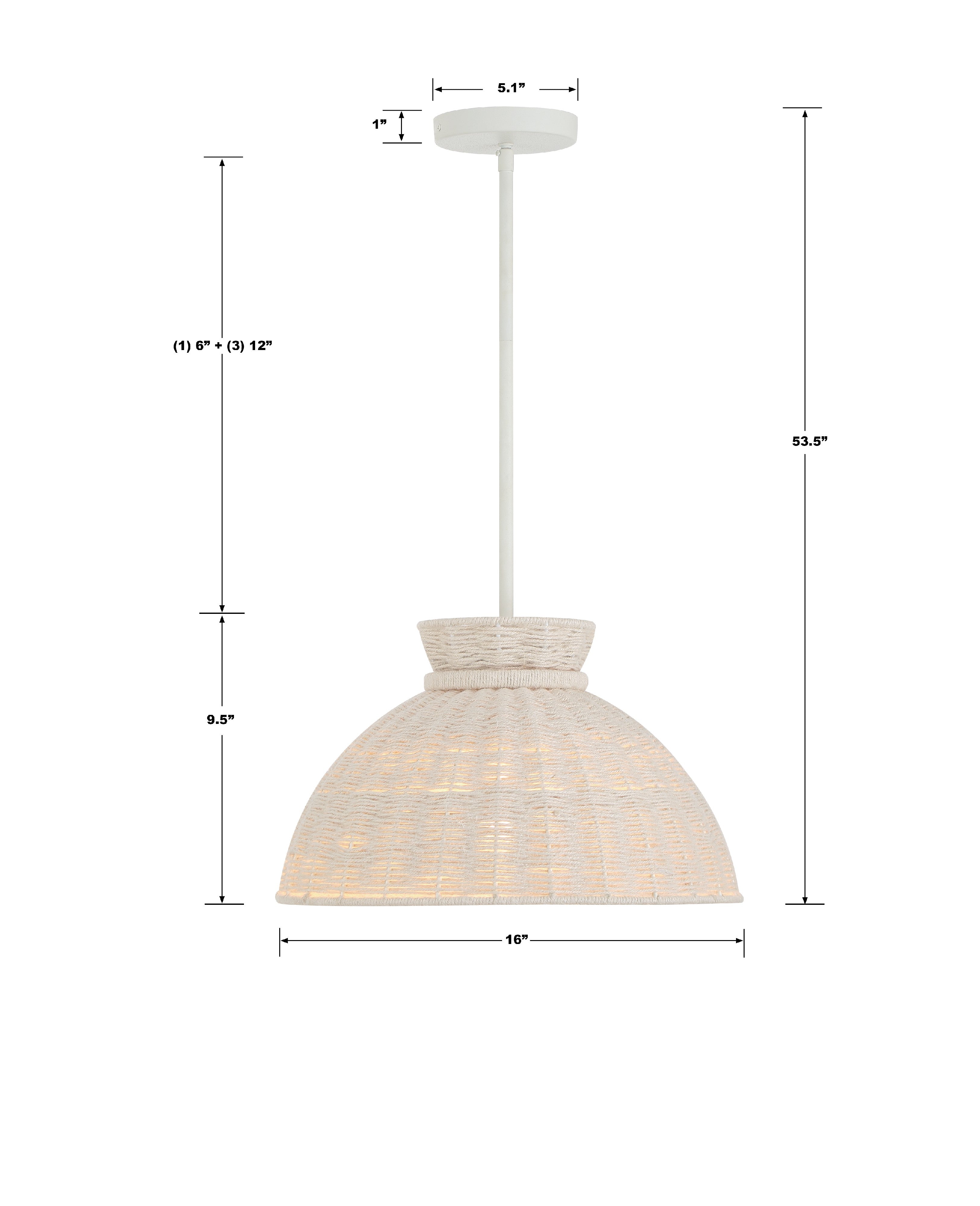 Crystorama Reese RES-10520-MT – 16 Inch – 1 Light – Pendant Light – Matte White – Damp Rated