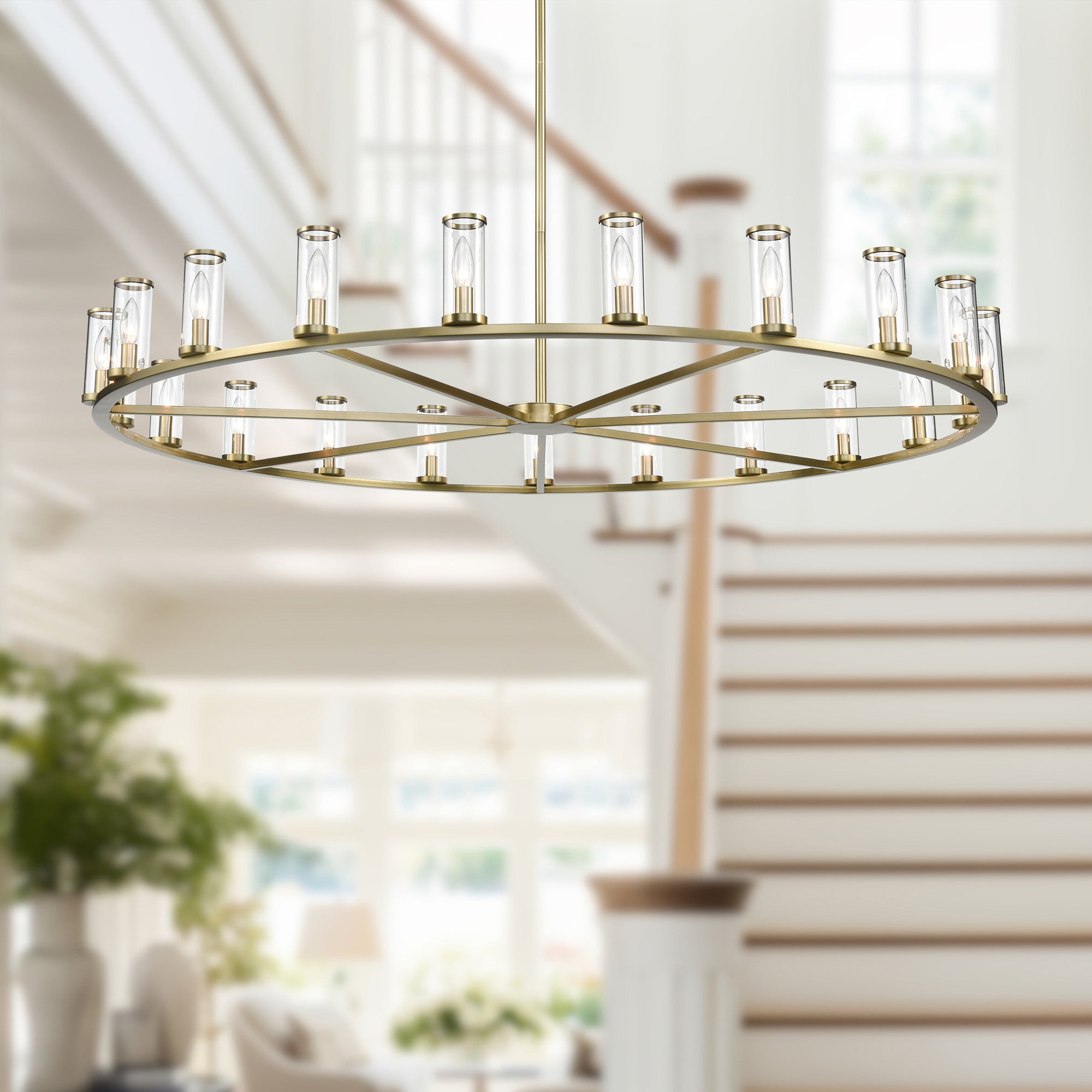 Revolve Clear Glass/Natural Brass 21 Light Chandeliers