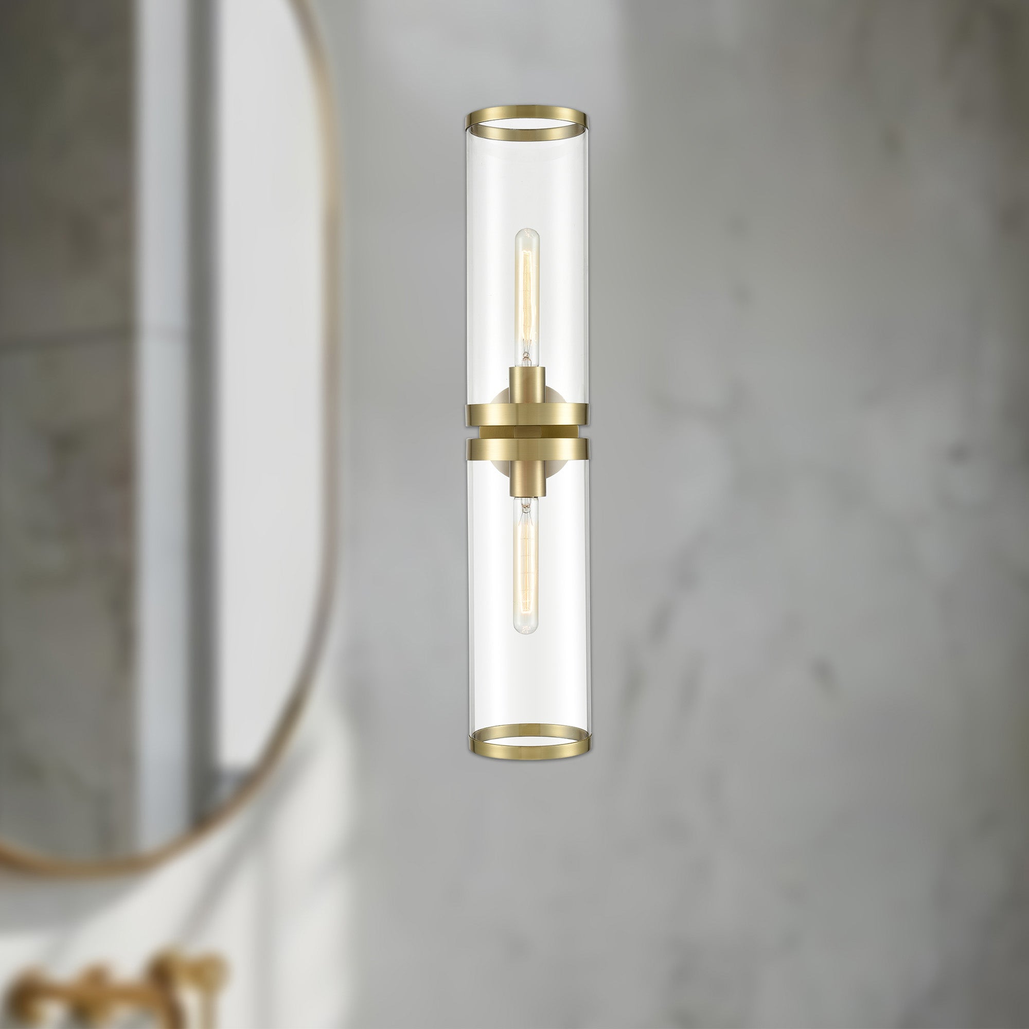 Revolve Ii Clear Glass/Natural Brass 2 Lights Wall/Vanity