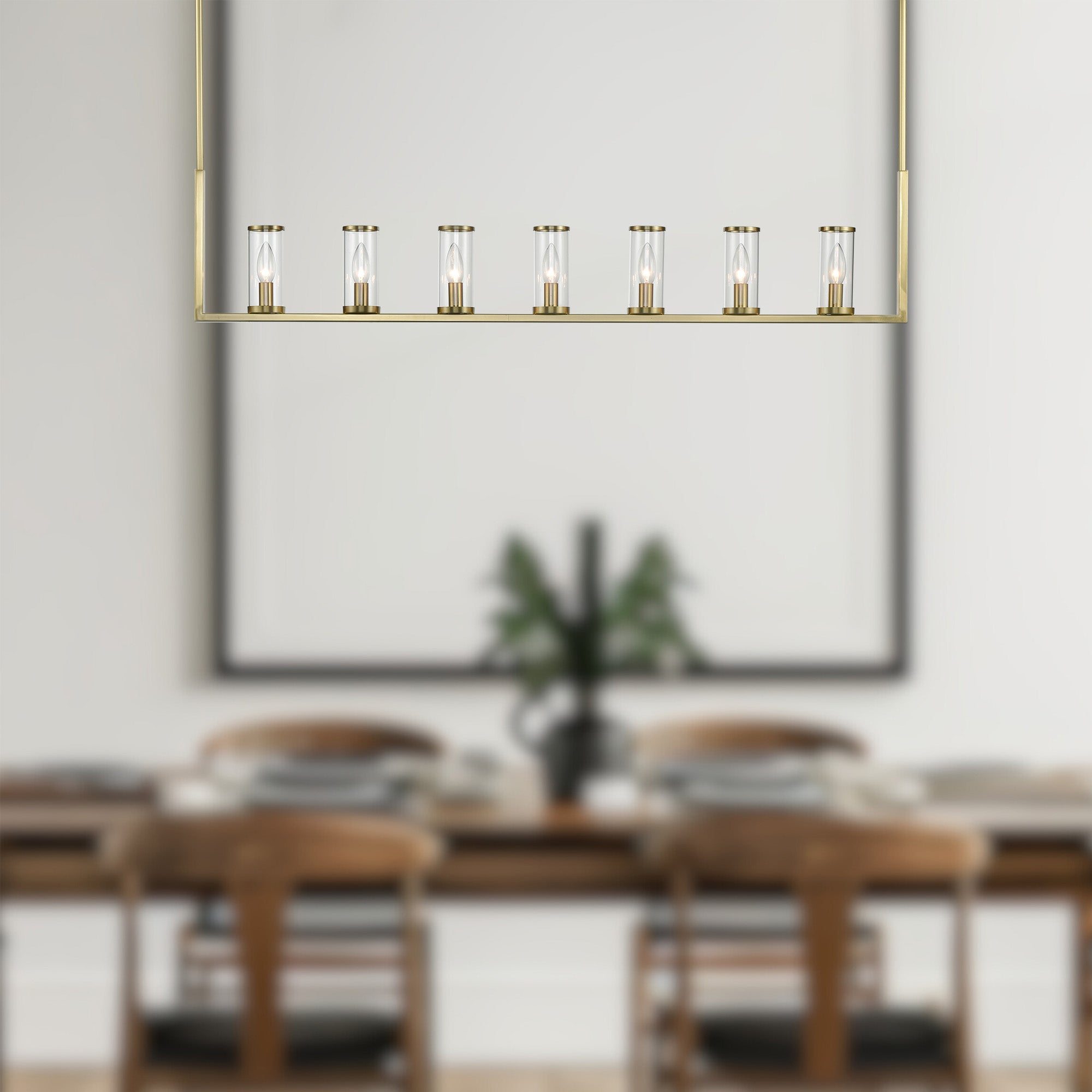 Revolve Clear Glass/Natural Brass 7 Lights Linear Pendant