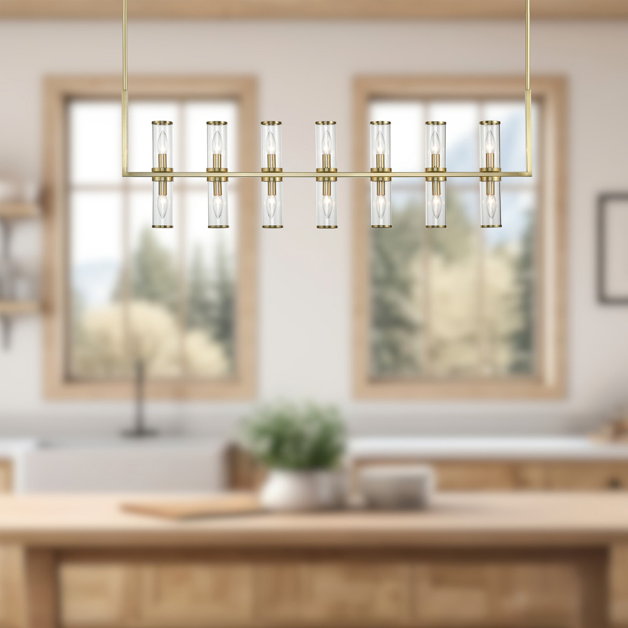Revolve Clear Glass/Natural Brass 14 Lights Linear Pendant