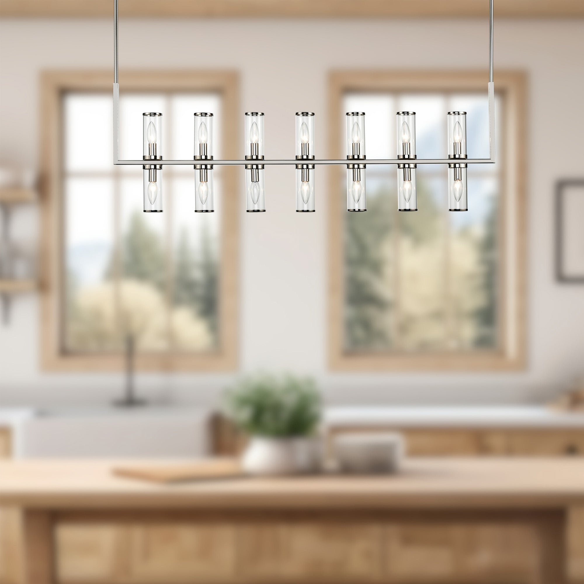 Revolve Clear Glass/Polished Nickel 14 Lights Linear Pendant