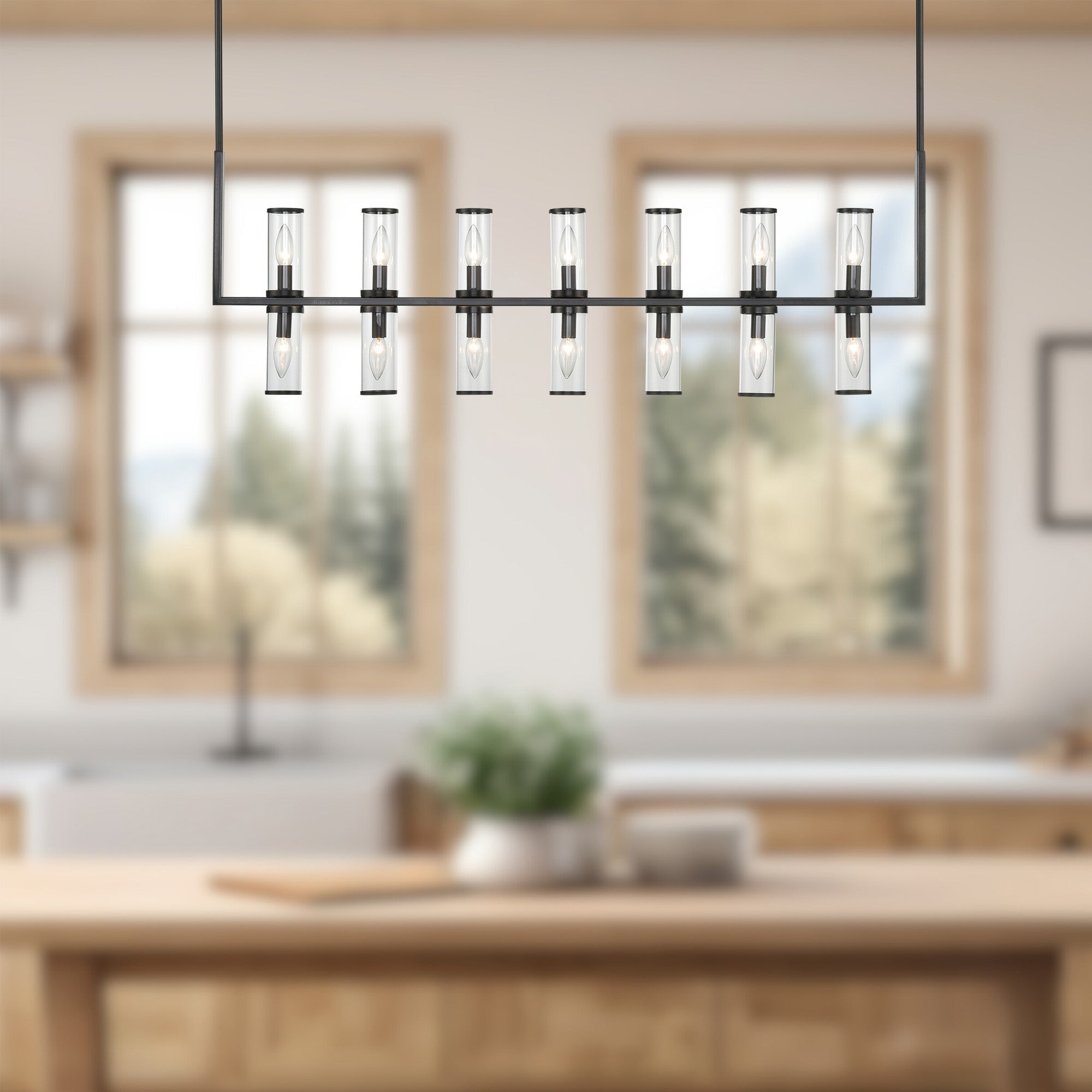 Revolve Clear Glass/Urban Bronze 14 Lights Linear Pendant