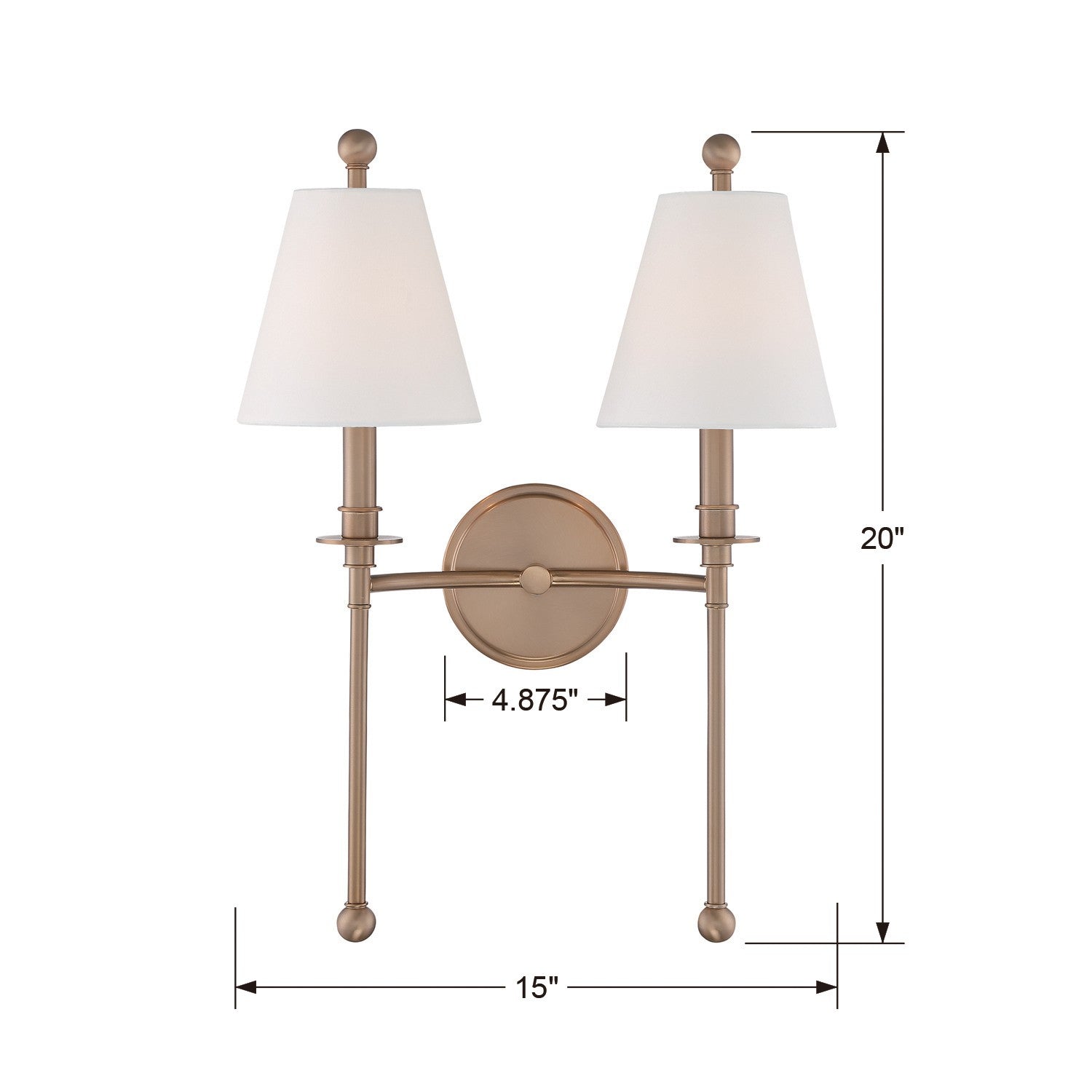 Crystorama Riverdale RIV-383-AG – 15 Inch – 2 Light – Sconce – Aged Brass – Damp Rated