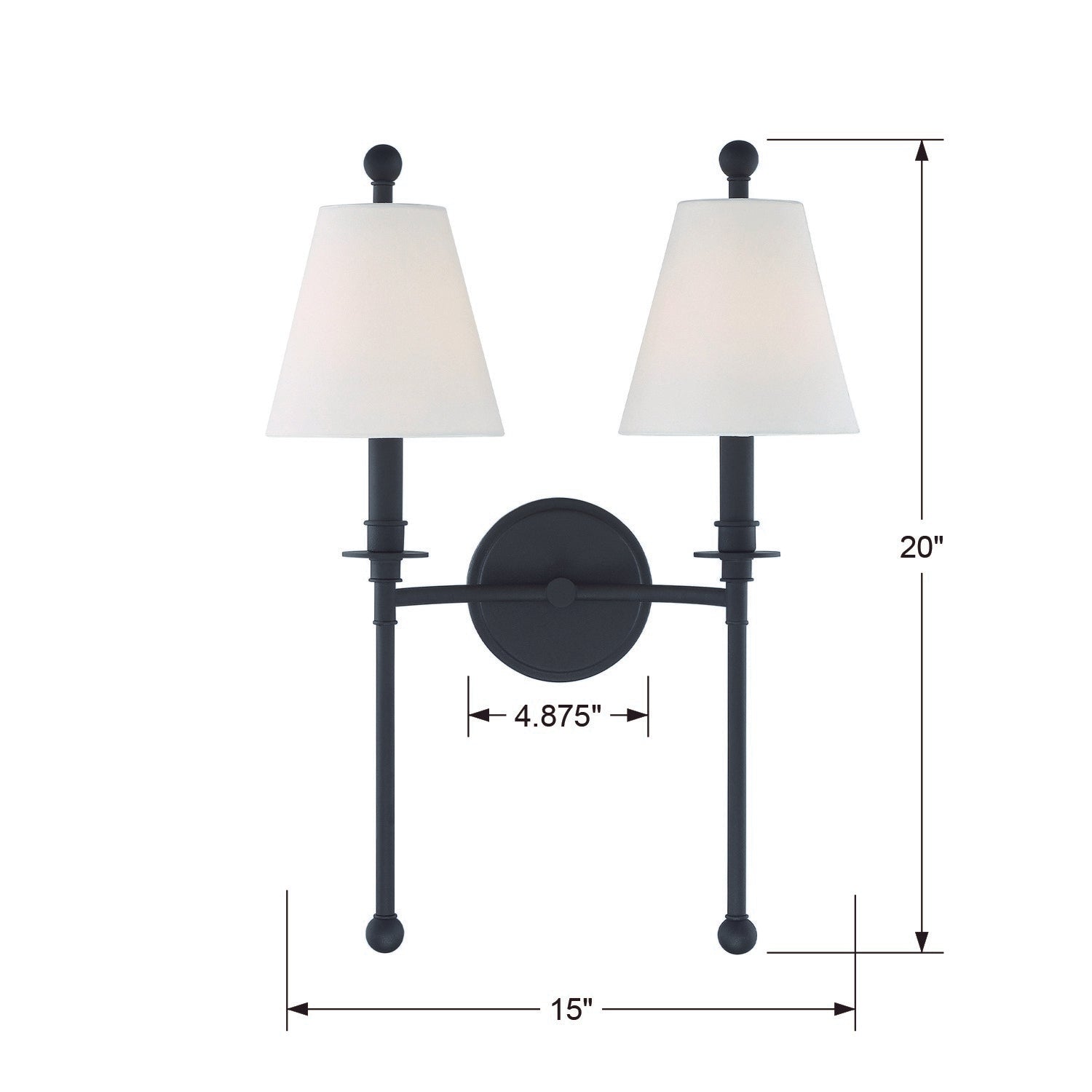 Crystorama Riverdale RIV-383-BF – 15 Inch – 2 Light – Sconce – Black Forged – Damp Rated