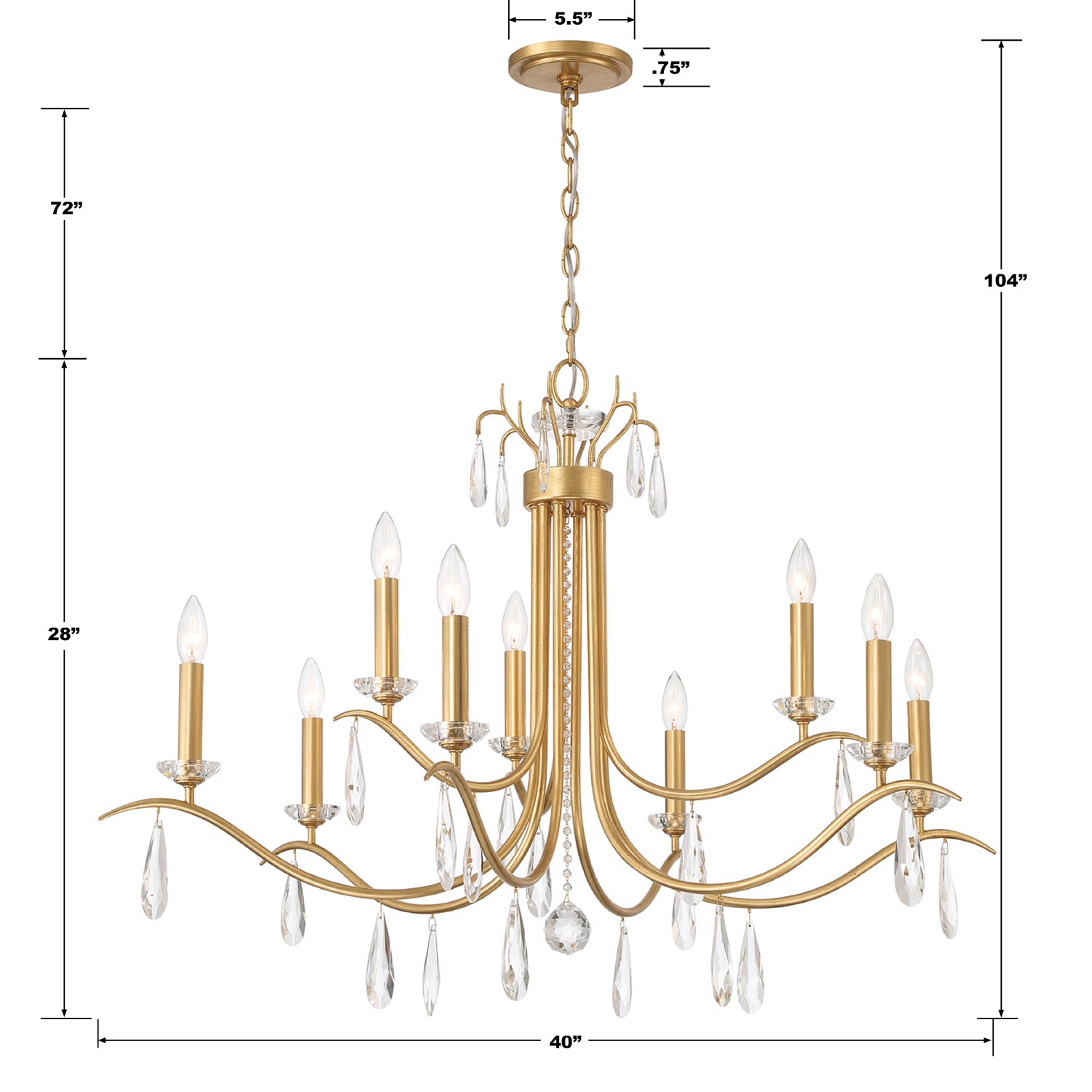 Crystorama Rollins ROL-18819-GA – 40 Inch – 9 Light – Chandelier – Antique Gold – Dry Rated