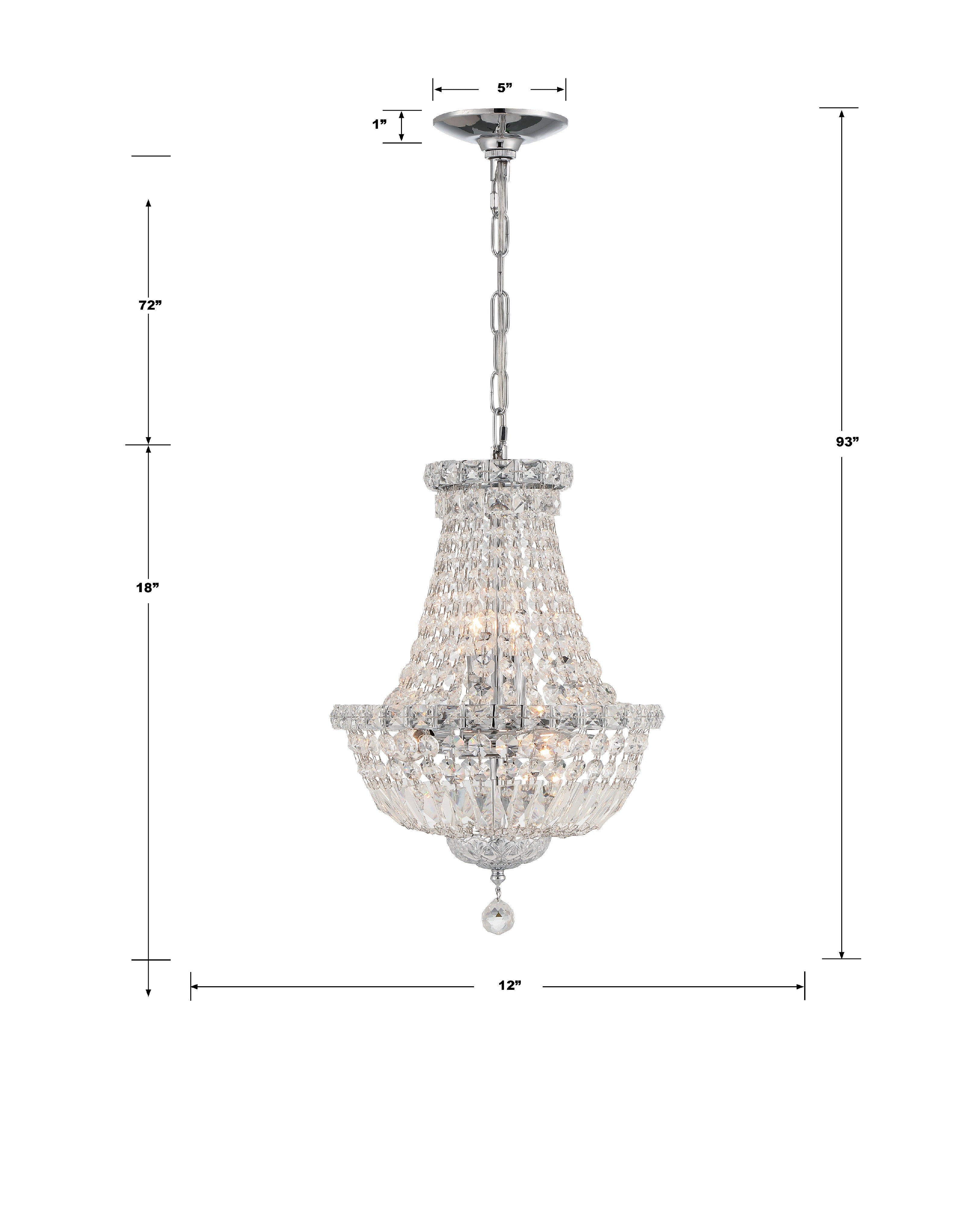 Crystorama Roslyn ROS-A1006-CH-CL-MWP – 12 Inch – 5 Light – Chandelier – Polished Chrome – Dry Rated