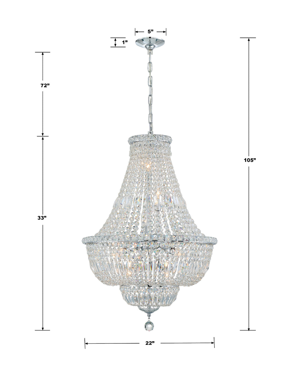 Crystorama Lighting ROS-A1009-CH-CL-MWP Roslyn Chandelier, 9 Light, Polished Chrome
