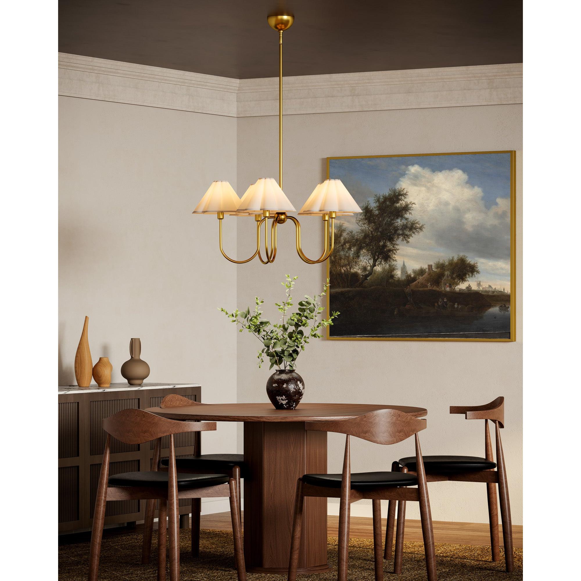 Rosemary 31-in Brushed Gold/Folded White Socket Chandelier